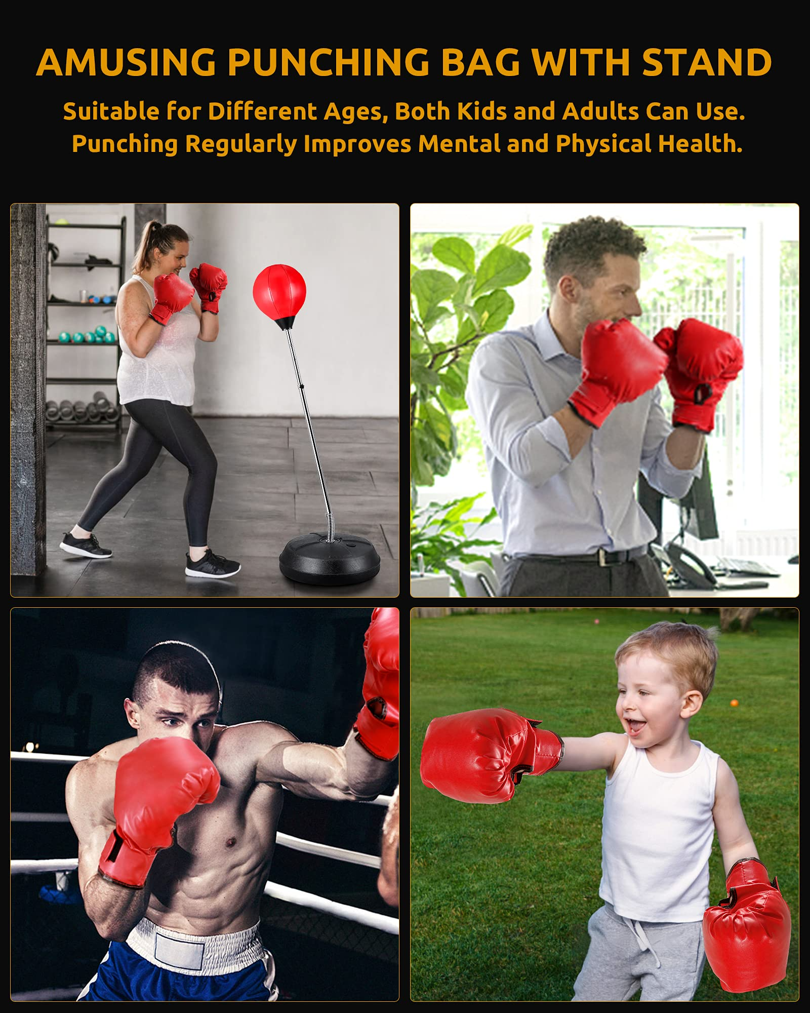 Load image into Gallery viewer, Punching Bag with Stand for Kids &amp; Adults Punching Bag- Boxing Bags for Kids and Adults, Adjustable Stands are Perfect for Exercise and Fitness Fun for Family.
