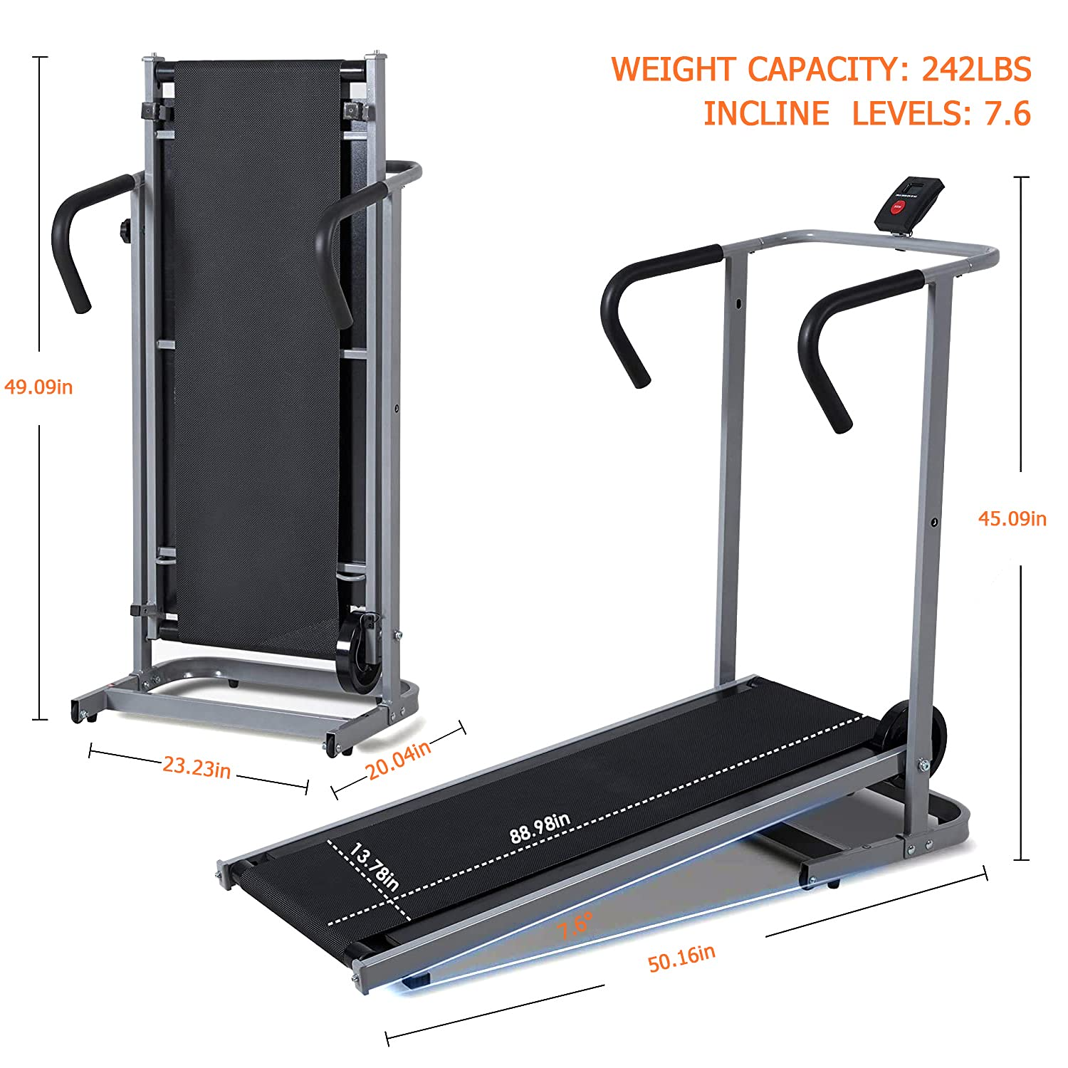 Load image into Gallery viewer, Treadmill Foldable Manual Walking Running Machine with LCD Display, Portable Wheels and Max Capacity 242 LBS for Home Use
