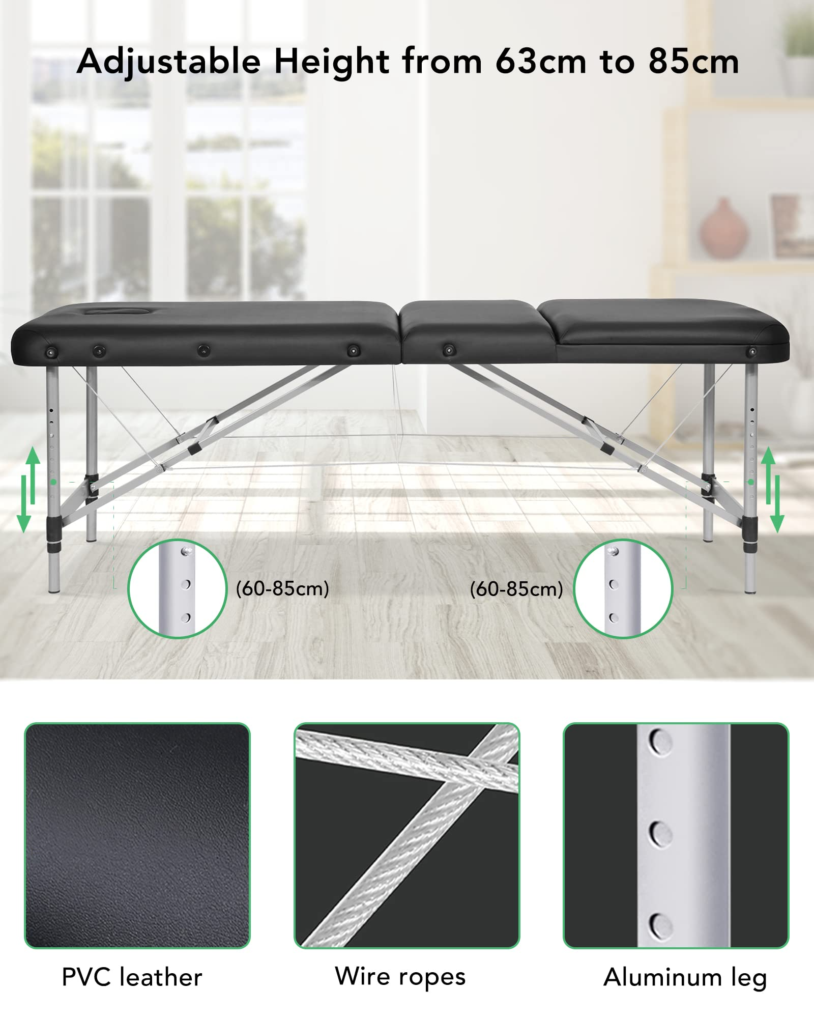 Load image into Gallery viewer, Massage Table Aluminum Foldable Massage Bed Ergonomically Height Adjustable with Carrying Bag Slowly Rebounding Foam Leather Cover for massage for Home Use
