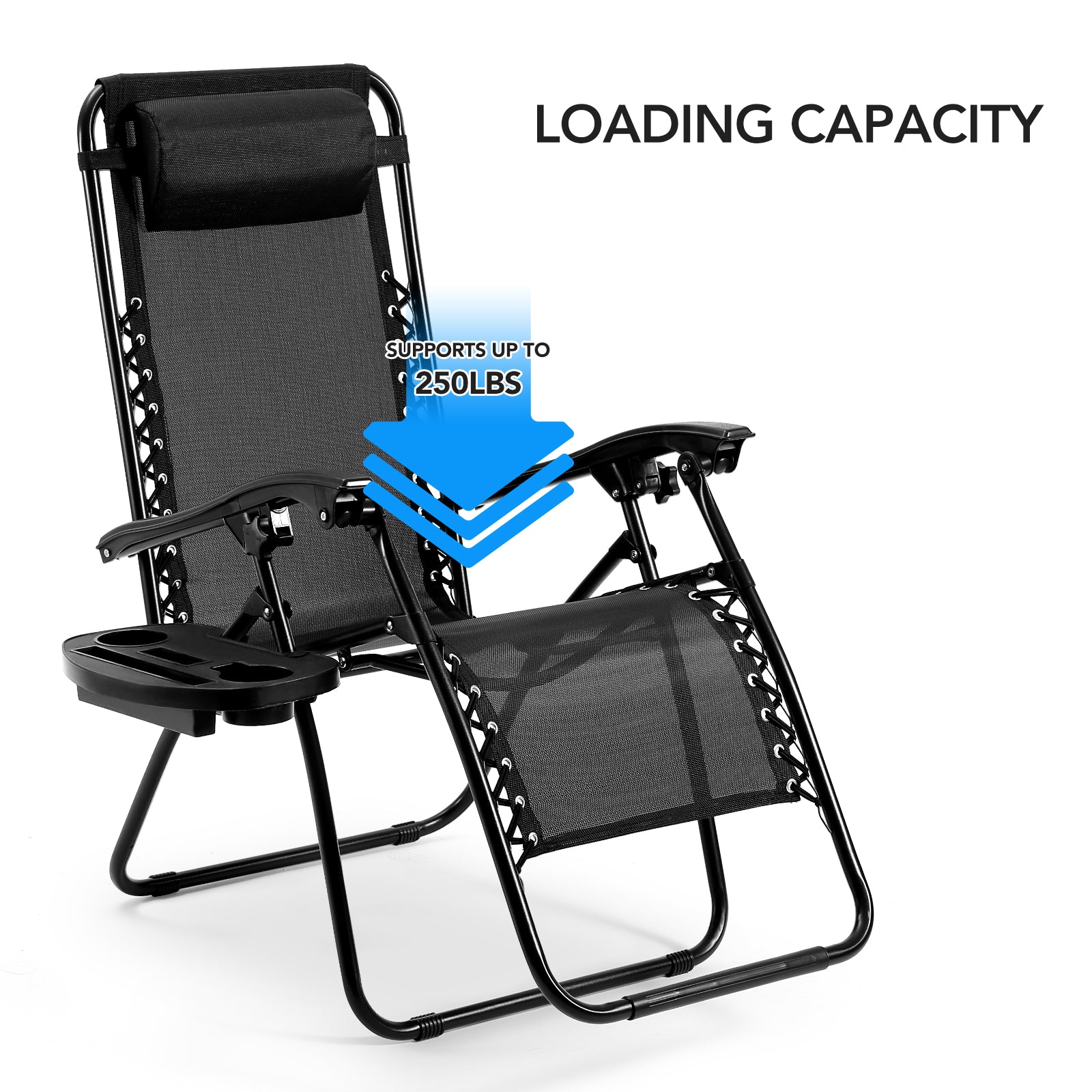 Load image into Gallery viewer, Zero Gravity Chairs Patio Chairs Set of 2 Reclining Beach Chair Adjustable Steel Mesh Zero Gravity Lounge Chair Recliners w/Pillows and Cup Holder Trays for Poolside, Backyard, Beach, Camping
