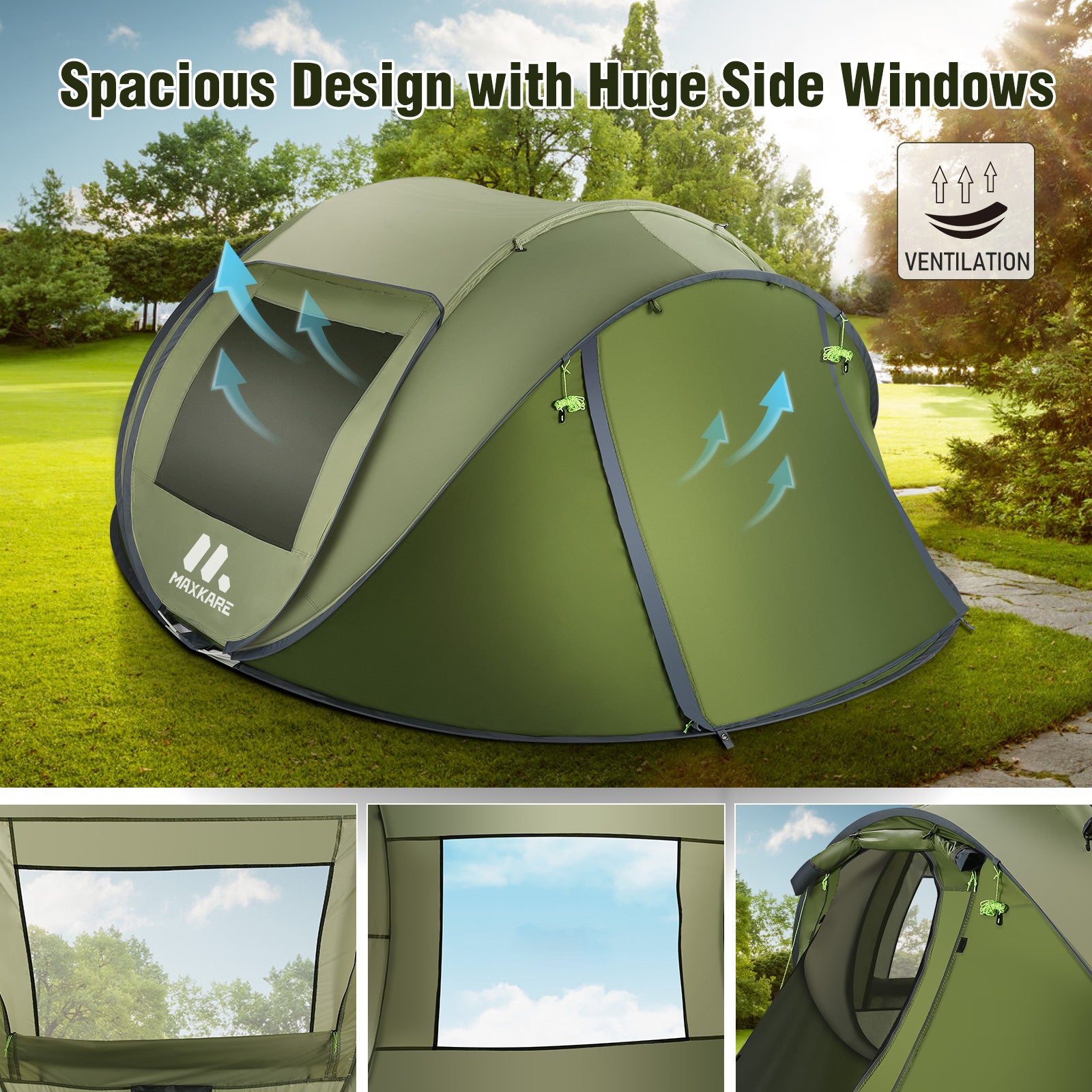 Load image into Gallery viewer, Pop Up Tent 4-Person Camp Tent, Automatic Setup, Portable, Waterproof, Instant Family Tents with Huge Side Screen Windows, 2 Doors, Carrying Bag for Camping &amp; Hiking &amp; Traveling Outdoor
