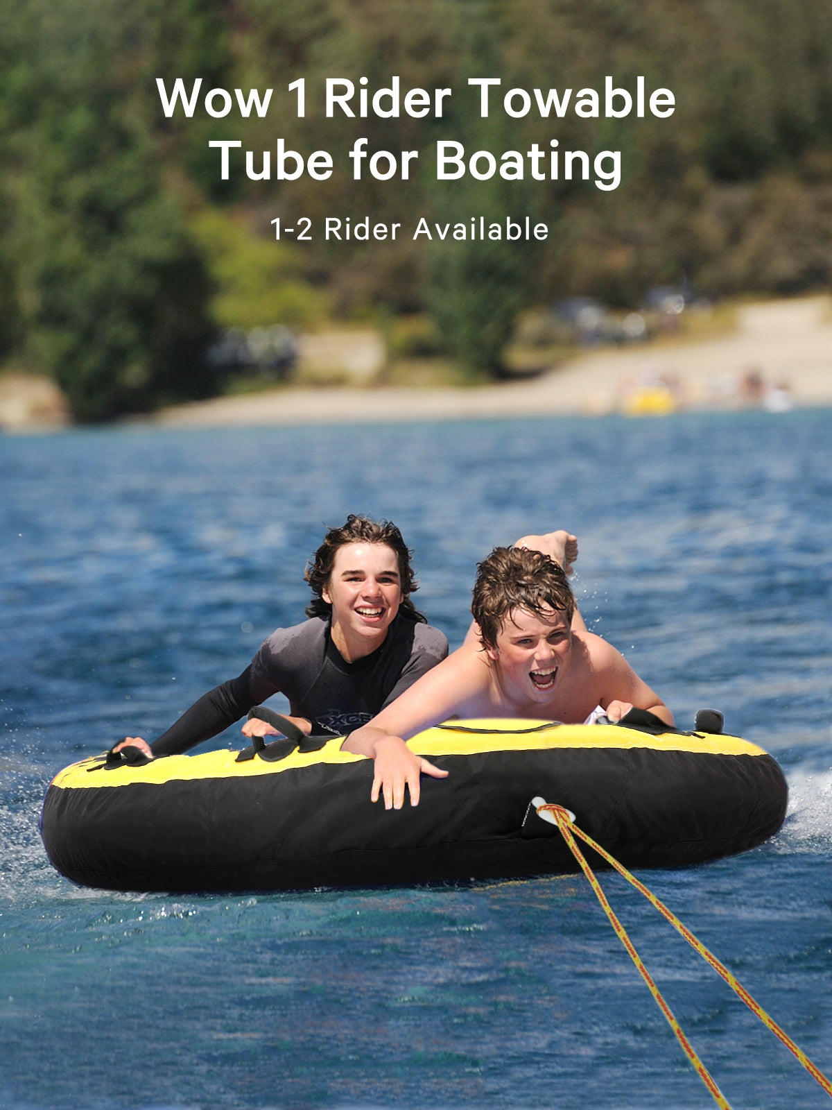 Load image into Gallery viewer, Towable Tube for Boating Inflatable Towable Boat Tube with 1 or 2 Riders Options Quick Rope Connect Watersports for Women Men Kids Yellow
