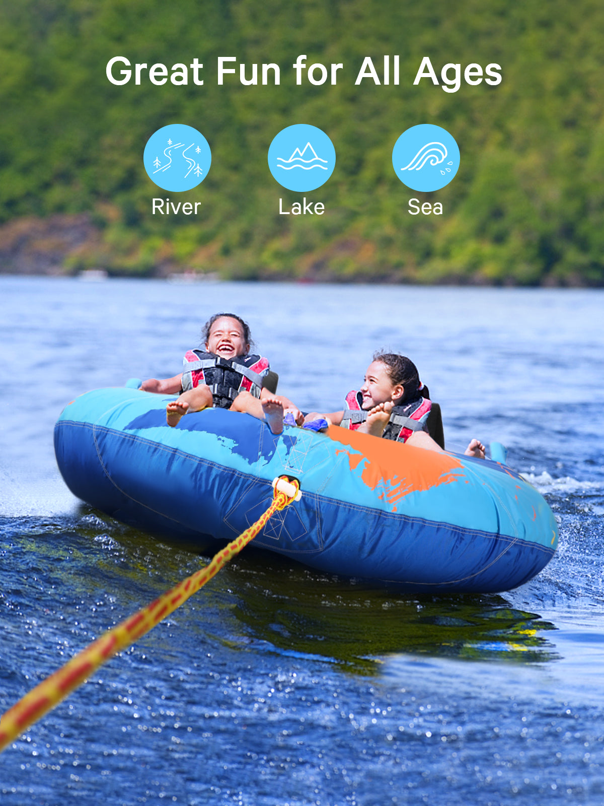 Load image into Gallery viewer, Towable Tube for Boating 2 Rider for Youth &amp; Adult Have Fun in Outdoor - Blue
