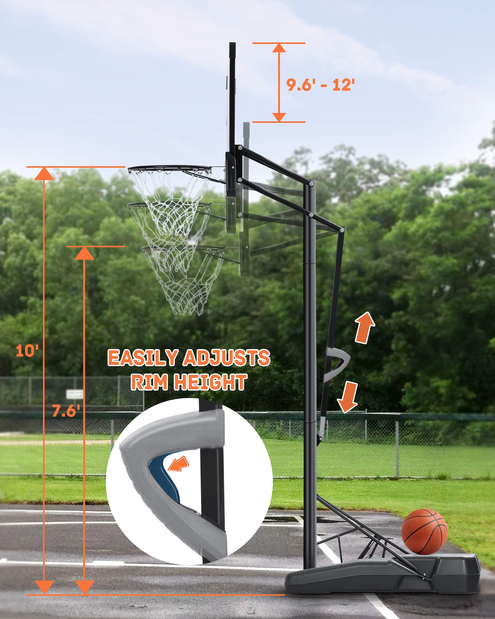 Load image into Gallery viewer, Basketball Hoop Outdoor Portable Basketball Goal &amp; System 48 inch PC Backboard Adjustable from 7ft 6in - 10ft for Adults Teens Boys Outside
