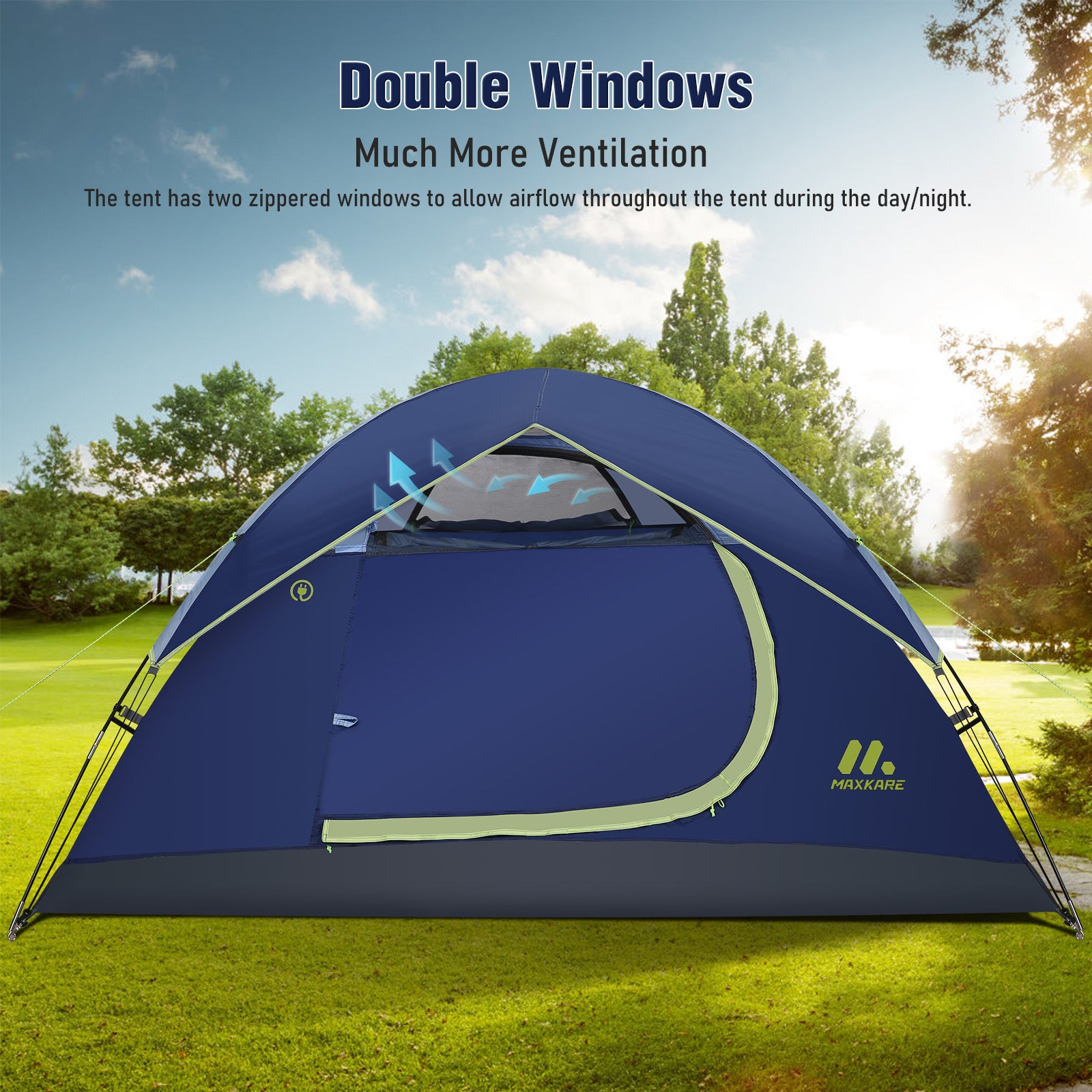 Load image into Gallery viewer, Dome Tent 4 Person Camp Tent with Rainfly, 2 Zippered Windows, Easy Set-up, Waterproof for Camping, Backpacking &amp; Hiking, Fishing Outdoor - Blue
