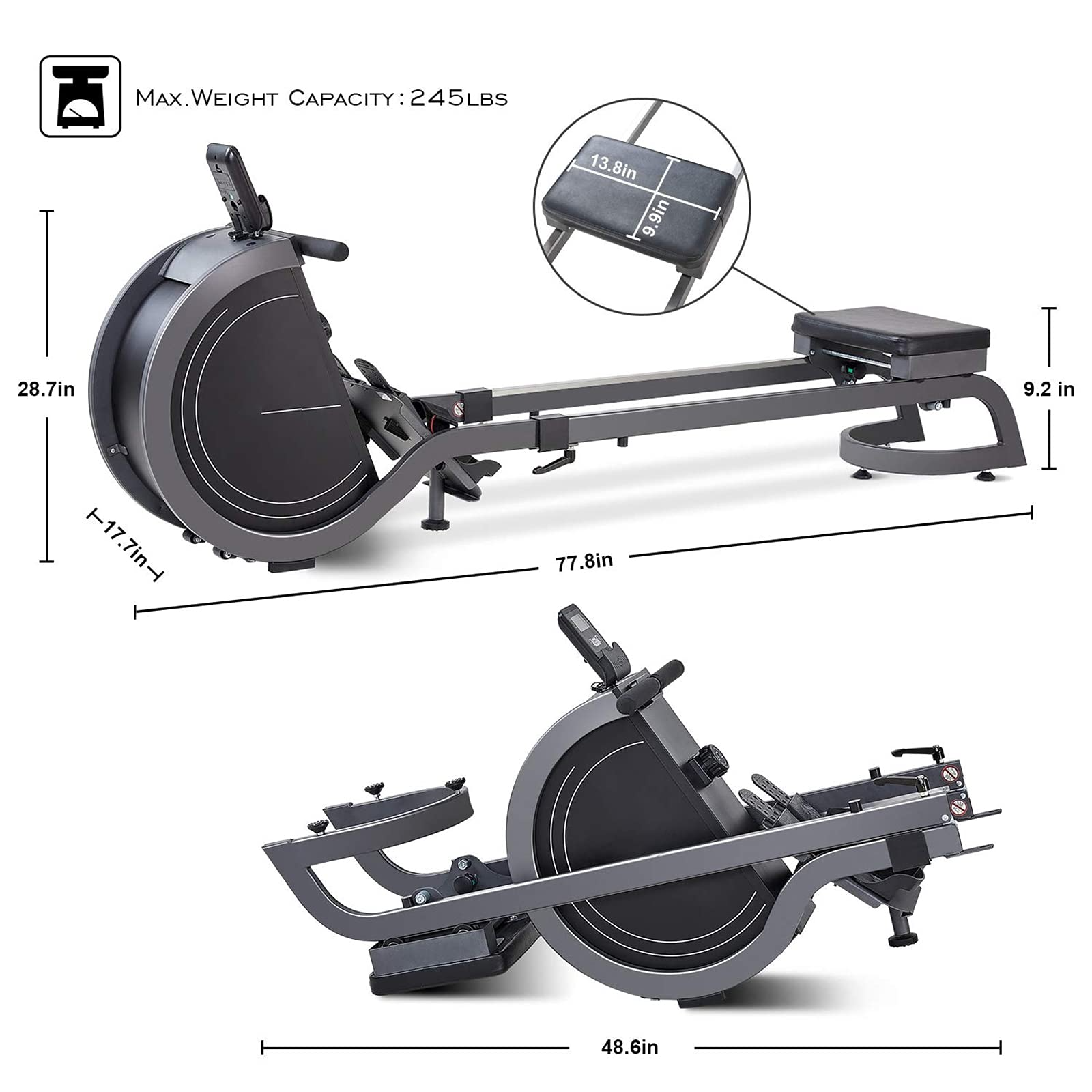 Load image into Gallery viewer, Magnetic Rowing Machine with LCD Display, Double Track Rower Machine 16 Levels Adjustable Resistance for Home Cardio Exercise Training Fitness Equipment, 250 lbs Weight Capacity
