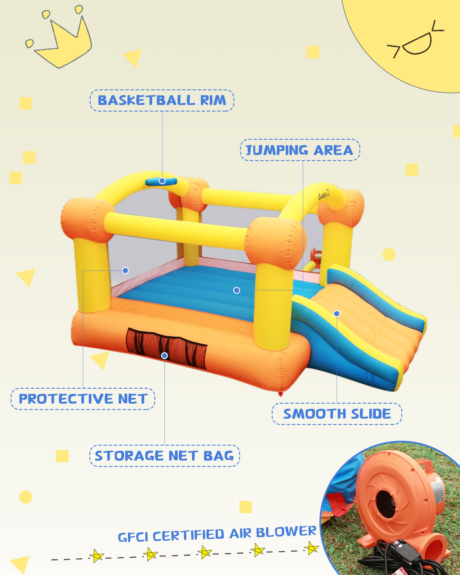 Load image into Gallery viewer, Bounce House Bouncy House Inflatable Bounce House Bouncing House 12x9x5.7FT Large Bouncing Area W Slide,Blower,Basketball Hoop, Repair Patches, Storage Bag for Ages 3-8 Years Kids Outdoor
