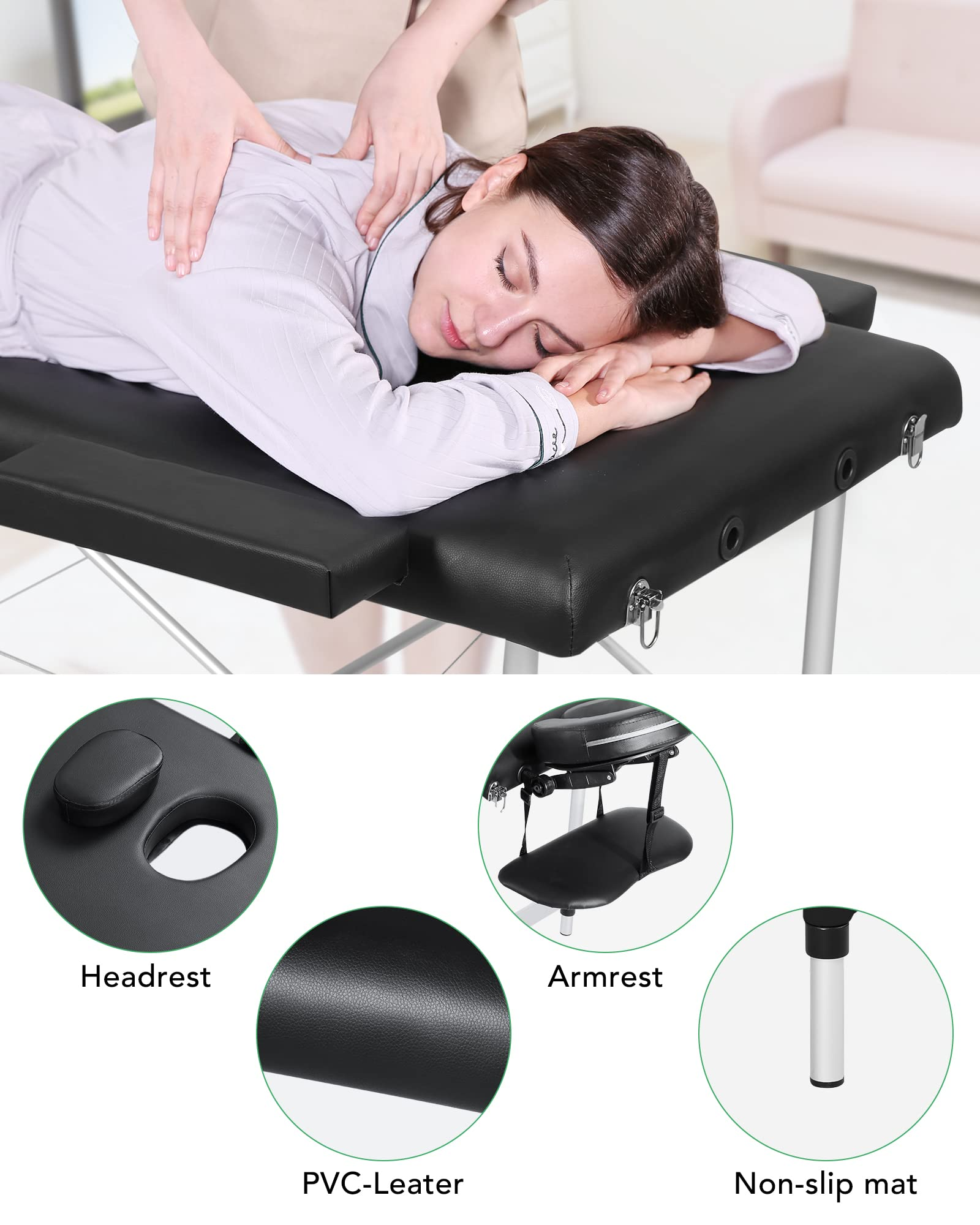 Load image into Gallery viewer, Massage Table Aluminum Foldable Massage Bed Ergonomically Height Adjustable with Carrying Bag Slowly Rebounding Foam Leather Cover for massage for Home Use
