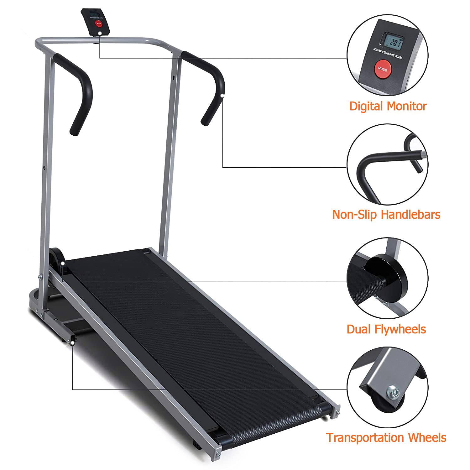 Load image into Gallery viewer, Treadmill Foldable Manual Walking Running Machine with LCD Display, Portable Wheels and Max Capacity 242 LBS for Home Use
