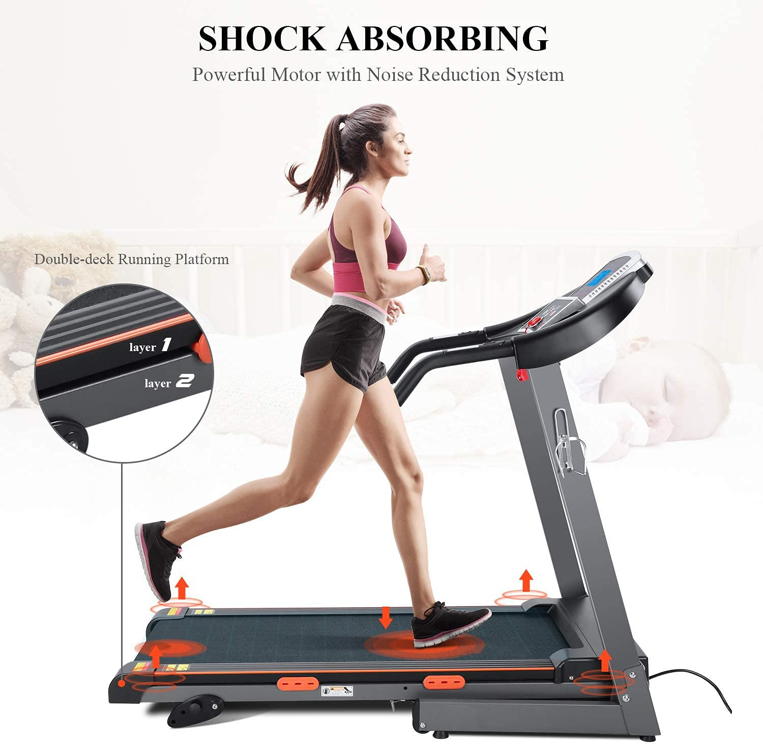 Load image into Gallery viewer, MARNUR Folding Treadmill 17 IN Electric Exercise Running Machine 3 Levels Manual Incline 2.5 HP Power 15 Preset Program Max Speed 8.5 MPH with Large Display, Cup Holder
