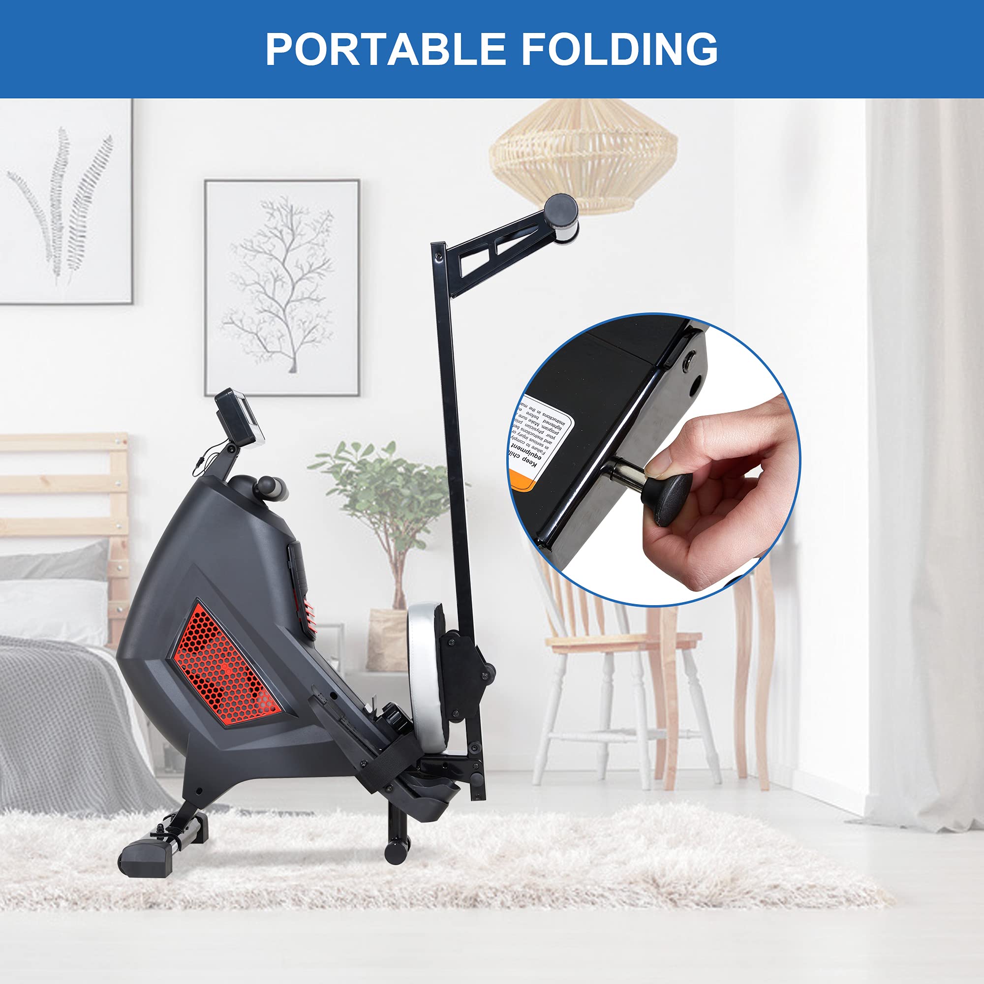 Load image into Gallery viewer, Magnetic Air Rowing Machines for Home Use, 8-Level Quiet Magnetic &amp; Air Dual Resistance Foldable Rower with LCD Monitor for Cardio Exercise Gyms Training Equipment
