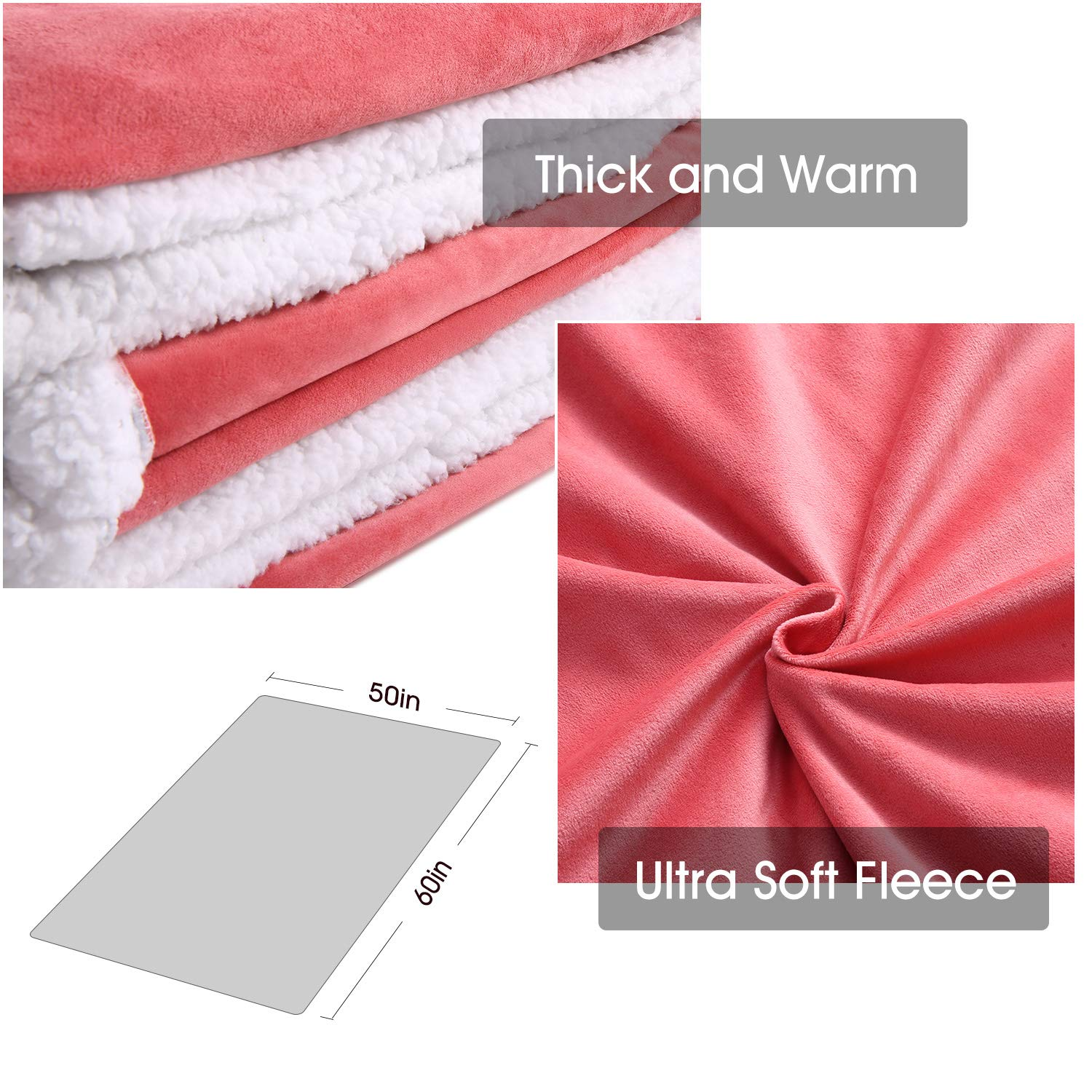 Load image into Gallery viewer, Heated Blanket Electric Throws Lightweight Soft Double-Layer Plush Blanket, 3 Heat Settings, Fast Heating, 2H Auto Off, 50&quot; x 60&quot; Pink
