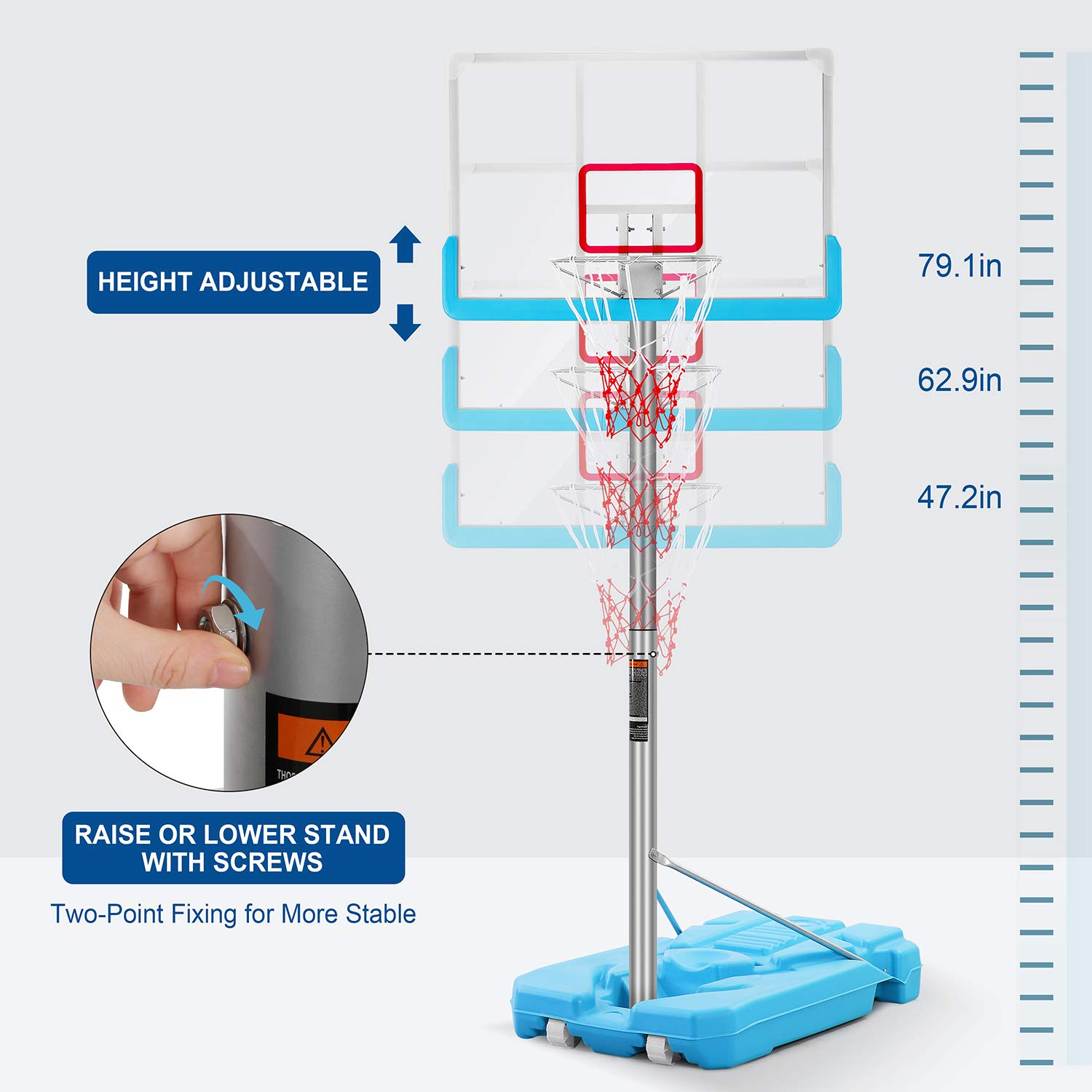 Load image into Gallery viewer, Poolside Basketball Hoop System Portable Swimming Pool Basketball Goal Set Game Stand Adjustable Height 47’’-79’’ Outdoor Indoor for Kid Adult W PVC Shatterproof Backboard Basketball Rim Net
