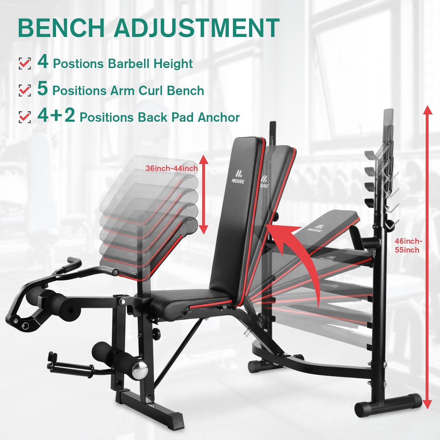 Load image into Gallery viewer, Olympic Weight Bench Adjustable Workout Bench Weight-Lifting Bed Exercise Bench with Squat Rack Leg Extension Preacher Curl Bench for Full Body Workout Strength Training Equipment for Home Gym
