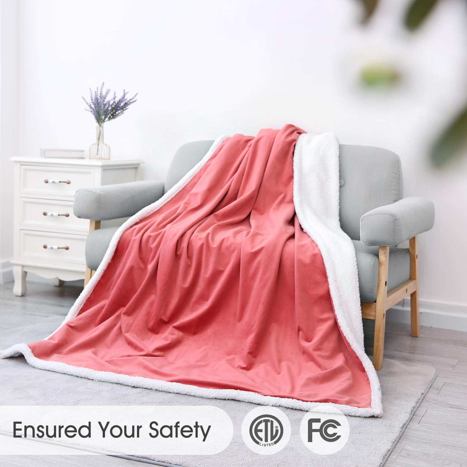 Load image into Gallery viewer, Heated Blanket Electric Throws Lightweight Soft Double-Layer Plush Blanket, 3 Heat Settings, Fast Heating, 2H Auto Off, 50&quot; x 60&quot; Pink
