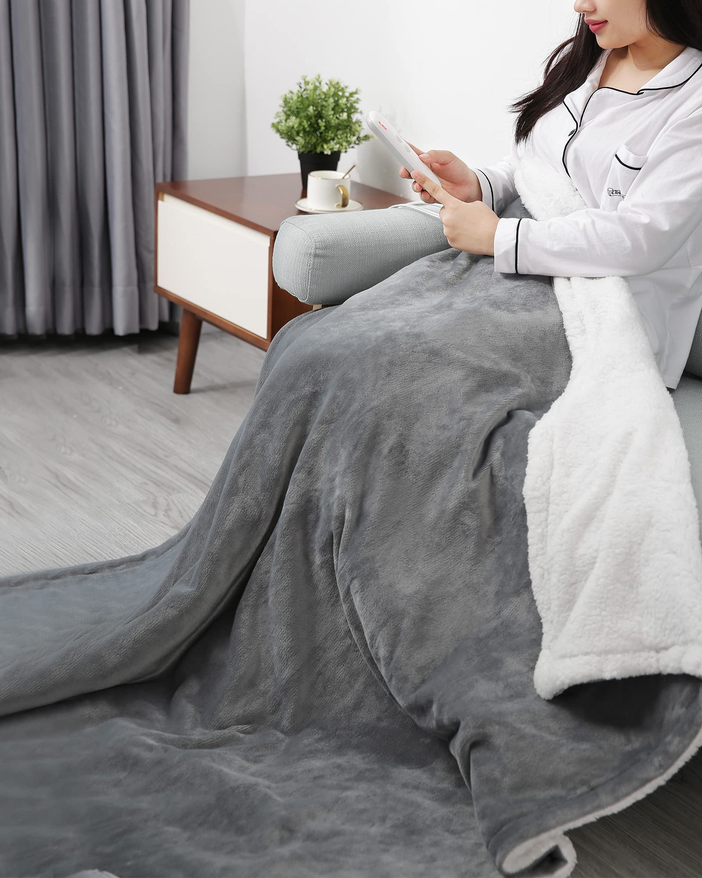 Electric Blanket Heated Throw 50" x 60", Flannel & Sherpa, Fast Heating, ETL Certification with 6 Heating Levels & 5 Hours Timing Settings, Auto-Off, Machine Washable, Gray