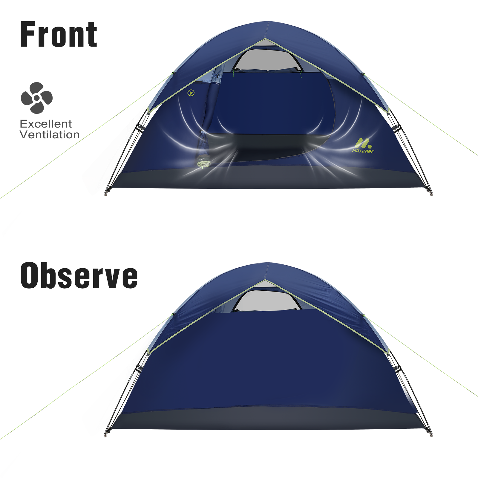 Load image into Gallery viewer, Dome Tent 4 Person Camp Tent with Rainfly, 2 Zippered Windows, Easy Set-up, Waterproof for Camping, Backpacking &amp; Hiking, Fishing Outdoor - Blue
