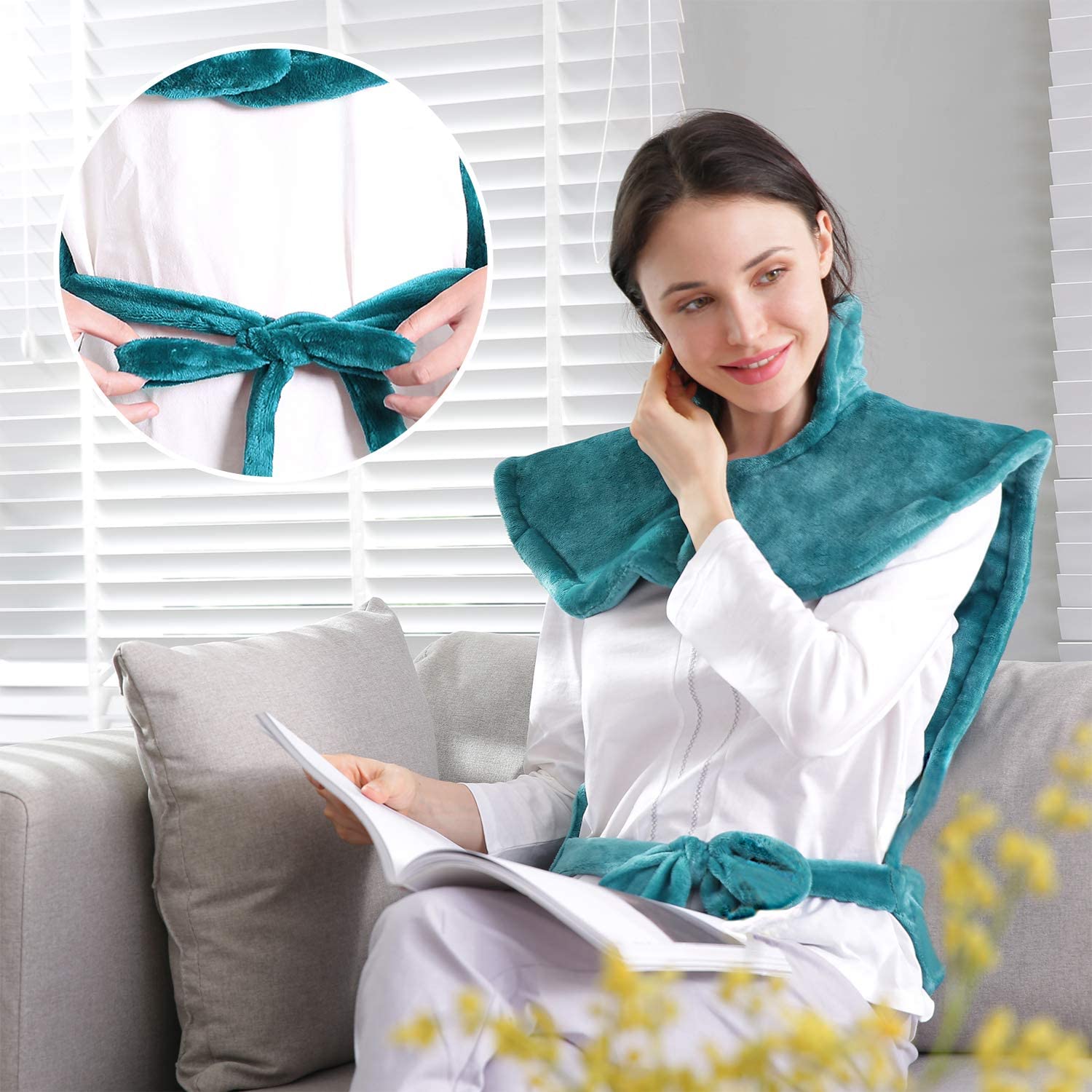 Load image into Gallery viewer, Large Heating Pad for Back and Shoulder, 24&quot;x33&quot; Heat Wrap with Fast-Heating and 4 Heat Settings, Auto Shut Off Available - Lagoon
