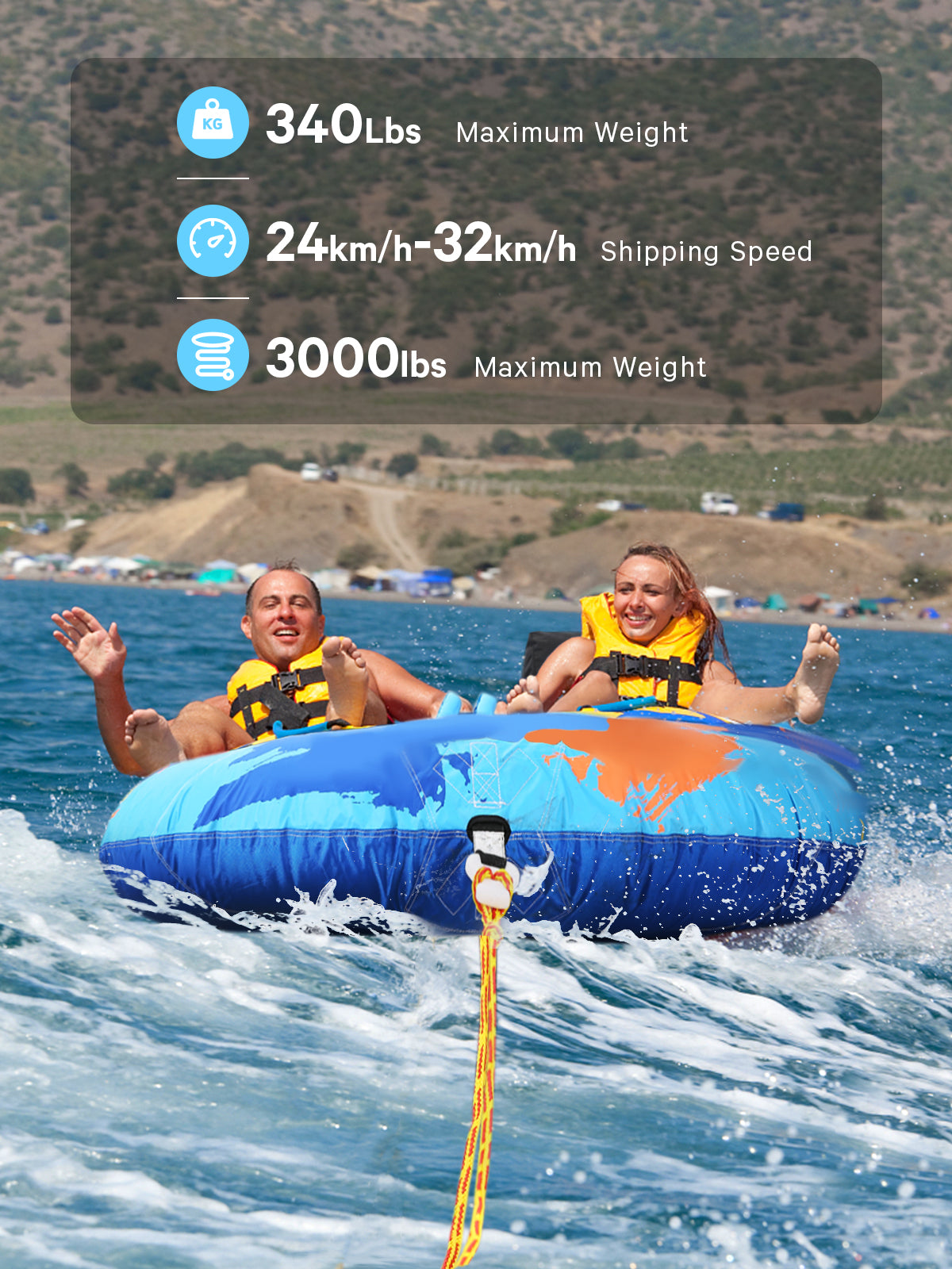 Load image into Gallery viewer, Towable Tube for Boating 2 Rider for Youth &amp; Adult Have Fun in Outdoor - Blue
