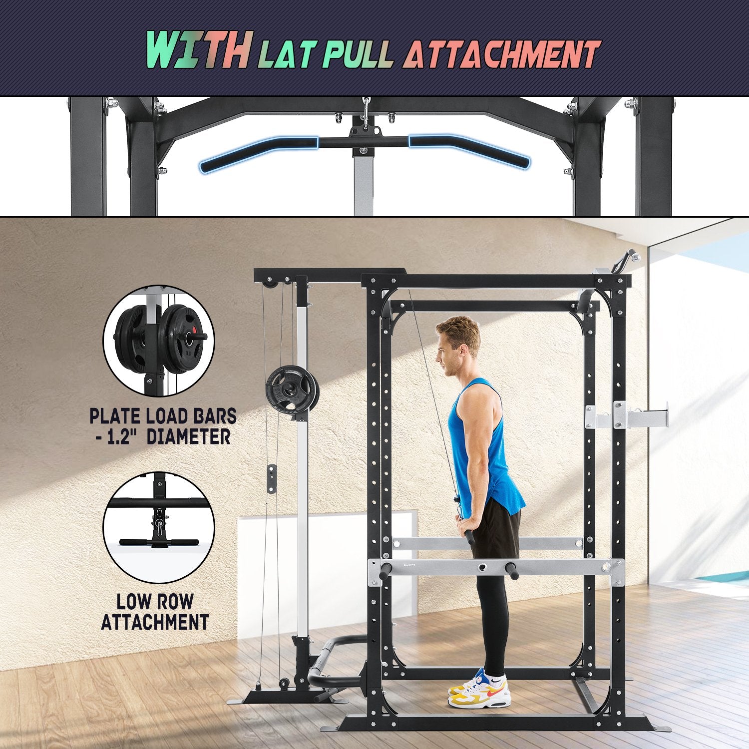 Load image into Gallery viewer, Power Cage with Lat Pulldown Attachments Olympic Squat Rack with J-Hook Strength Training Smith Machine with 14 Height Adjustable 1600 lbs Capacity for Home Gym Barbell Weight Lifiting
