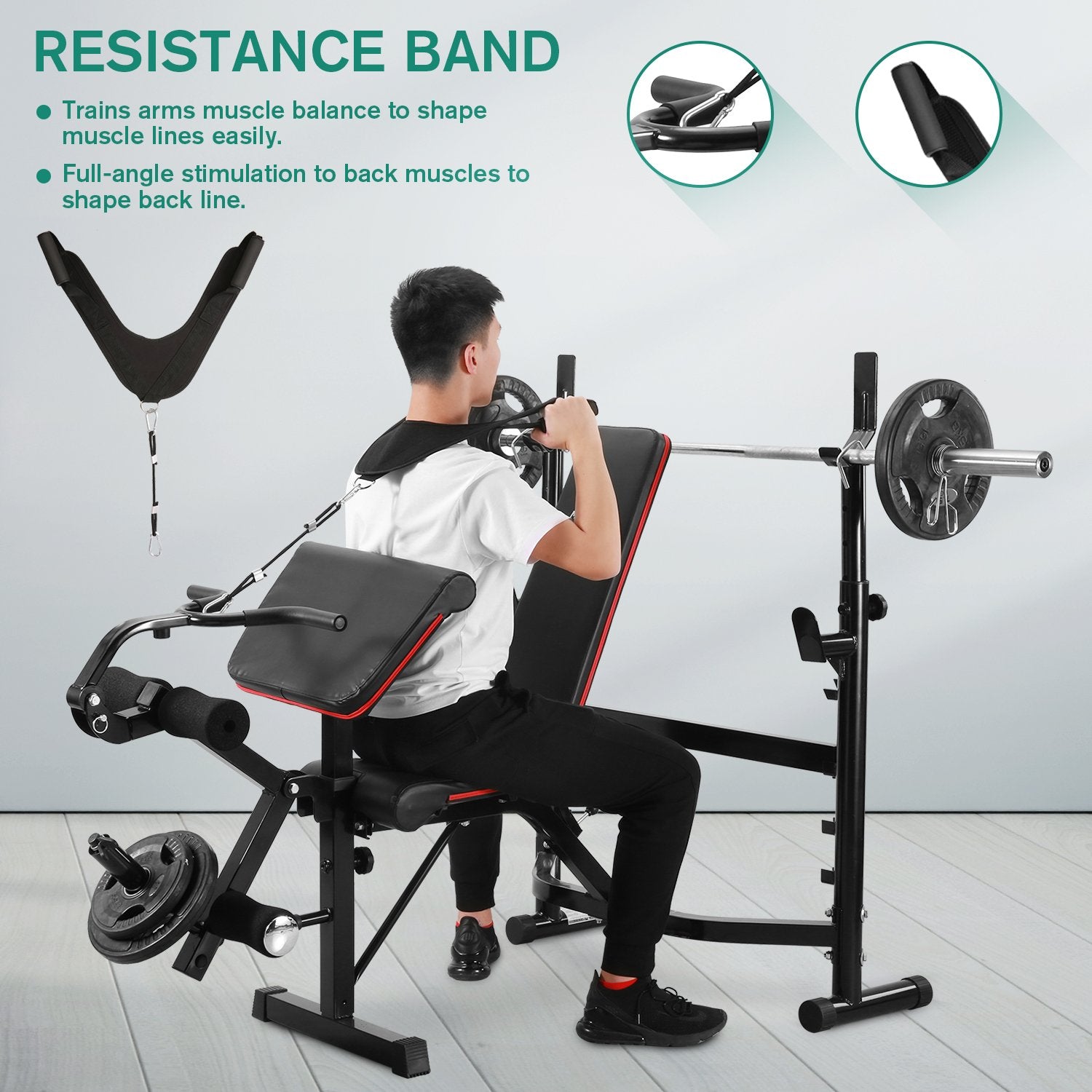 Load image into Gallery viewer, Olympic Weight Bench Adjustable Workout Bench Weight-Lifting Bed Exercise Bench with Squat Rack Leg Extension Preacher Curl Bench for Full Body Workout Strength Training Equipment for Home Gym
