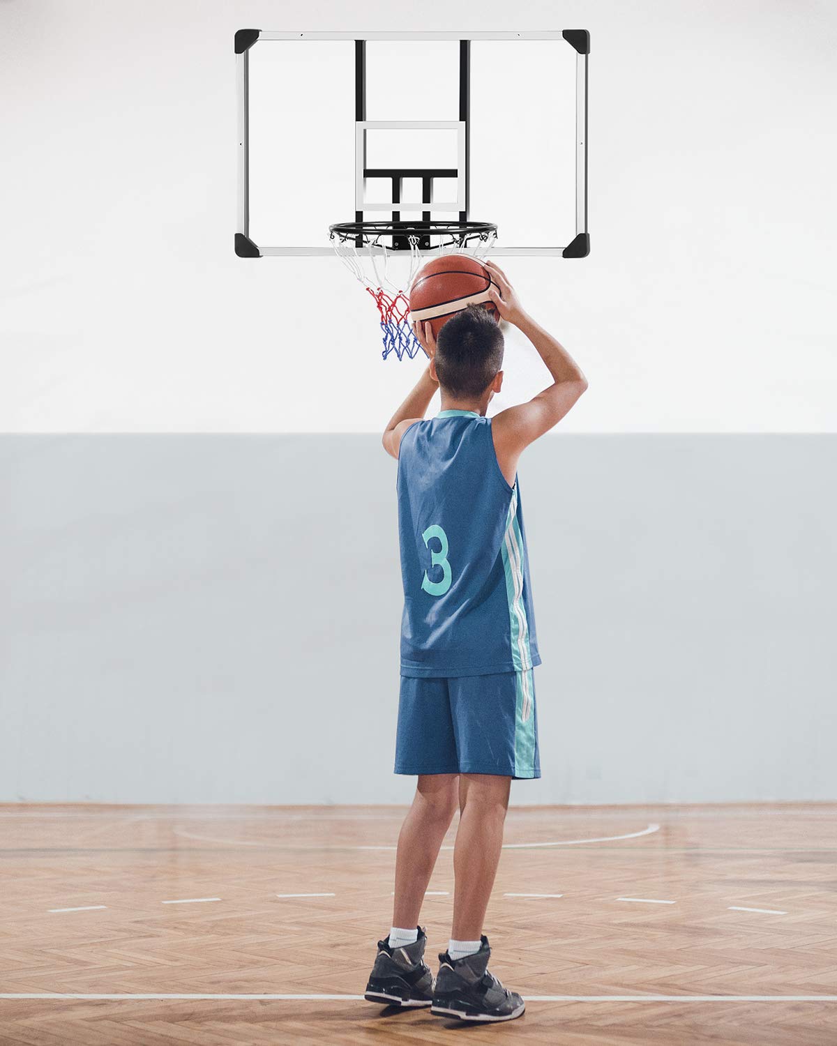 Load image into Gallery viewer, 44 Inch Basketball Backboard Wall-Mount Hoops &amp; Goals Rim Combo Kit&amp;Shatterproof Polycarbonate Board&amp;All-Steel Rustproof Frame&amp;for Standard No.7 Balls
