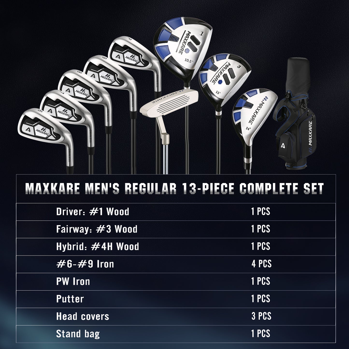 MaxKare Complete Golf Clubs Set Golf Men's Regular 9-Piece Complete Set - Right Hand, Blue