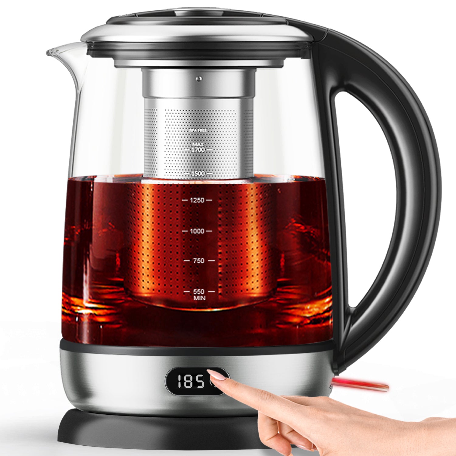 Load image into Gallery viewer, Electric Kettle Glass Tea Kettle 1.7L Fast Boiling, Stainless Steel, Hot Water Kettle, Auto Shut-Off
