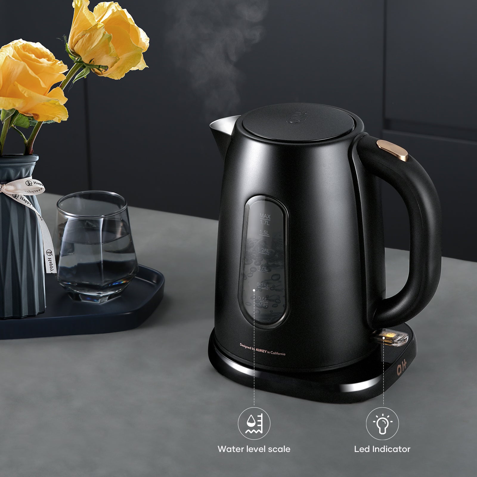 Load image into Gallery viewer, Electric Kettle for Boiling Water, 1.7L, 100% Stainless Steel Electric Tea Kettle with Overheating &amp; Dry-Boiling Protection &amp; Auto Shut-Off &amp; Anti-Scalding Exterior &amp; Cool Touch- Black
