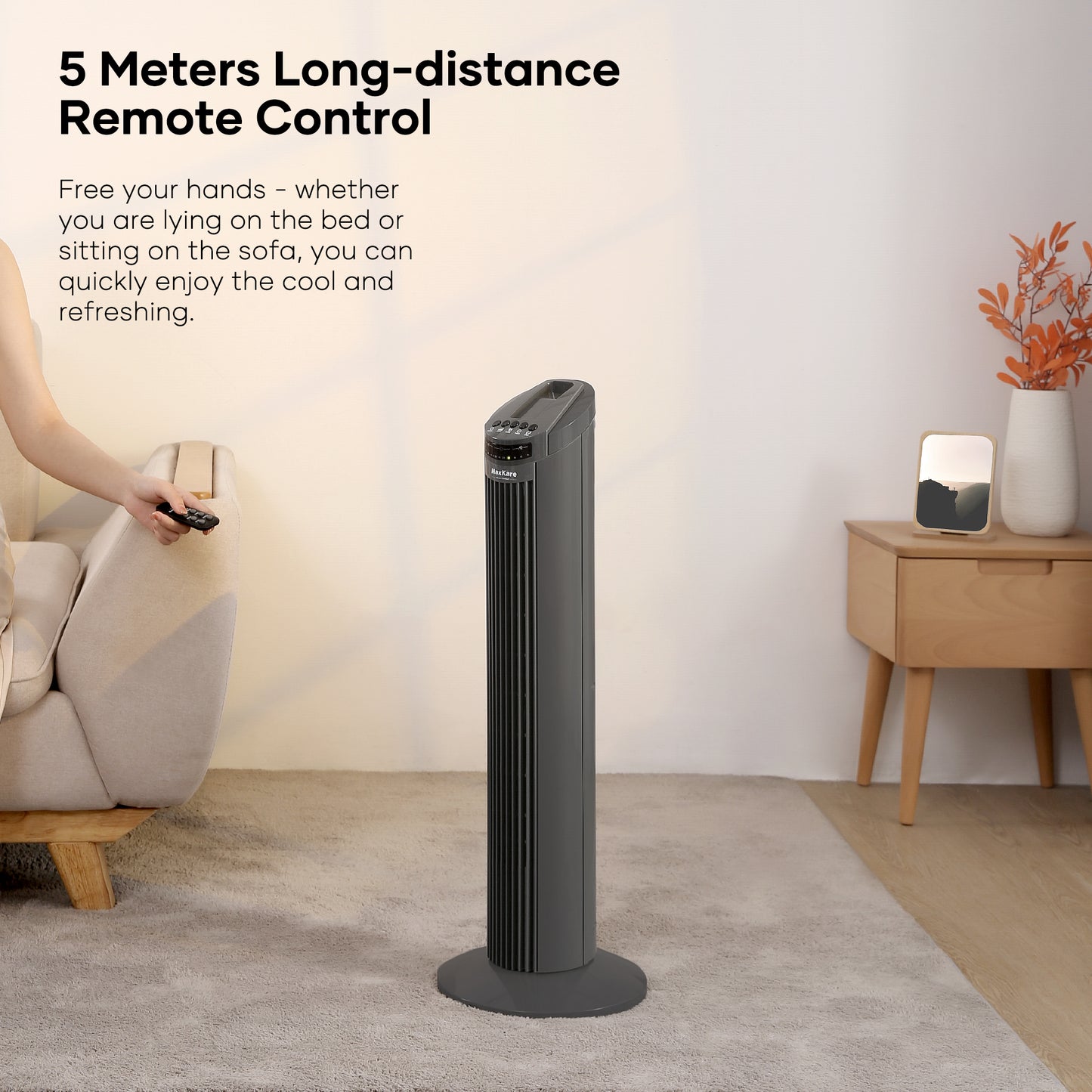 MaxKare 30" Tower Fan 70° Oscillating Fan Quiet Cooling Fan with Remote Control 3 Speeds 3 Wind Modes, 7.5H Timer for Bedroom, Dark Gray