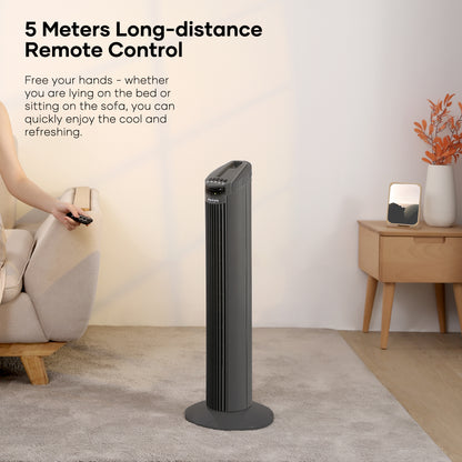 MaxKare 30" Tower Fan 70° Oscillating Fan Quiet Cooling Fan with Remote Control 3 Speeds 3 Wind Modes, 7.5H Timer for Bedroom, Dark Gray