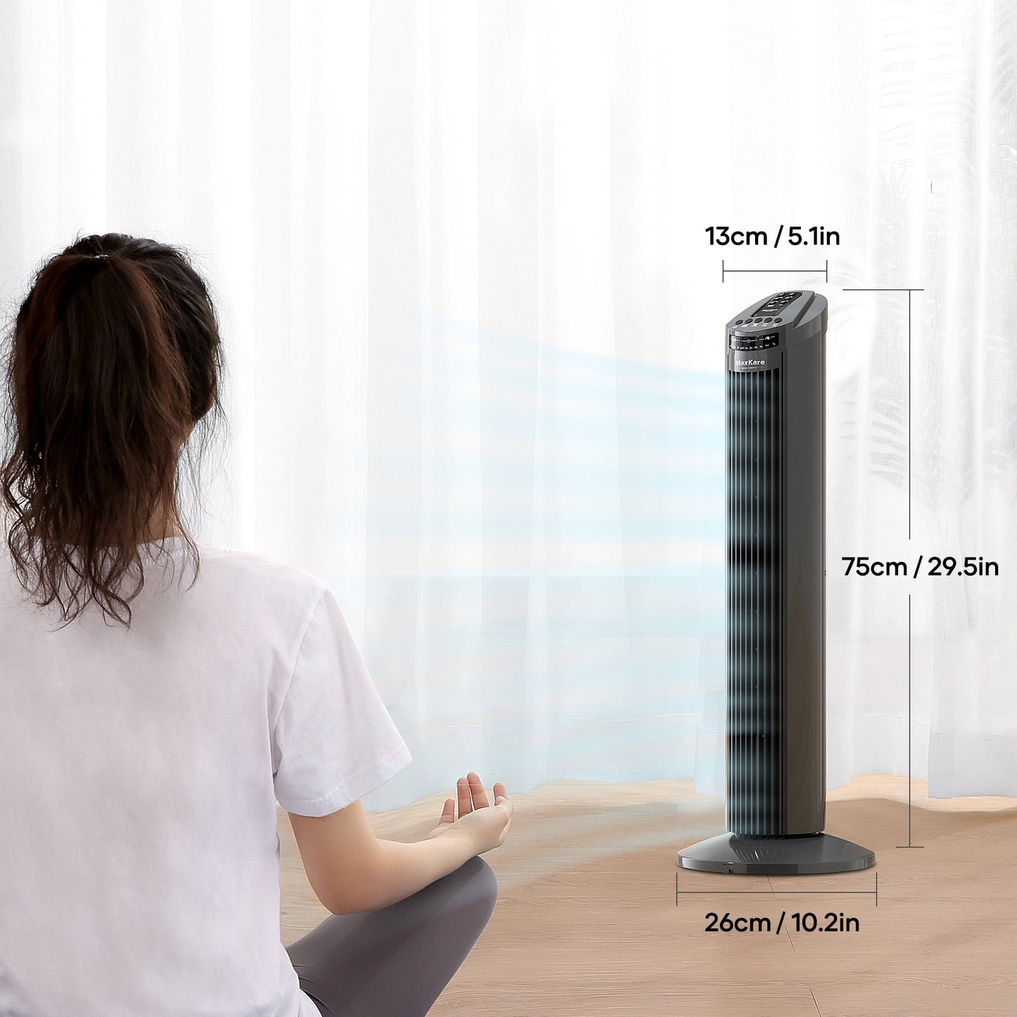 MaxKare 30" Tower Fan 70° Oscillating Fan Quiet Cooling Fan with Remote Control 3 Speeds 3 Wind Modes, 7.5H Timer for Bedroom, Dark Gray