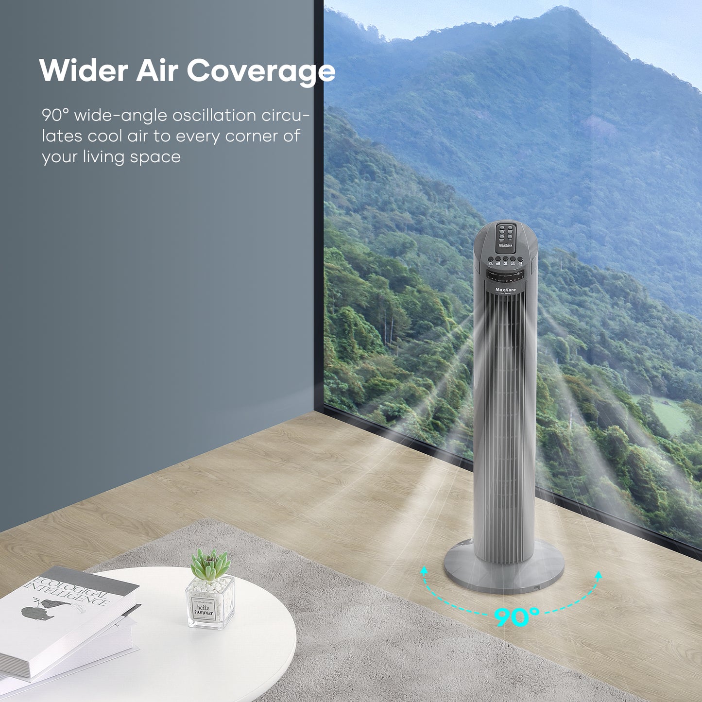 MaxKare 30" Tower Fan 70° Oscillating Fan Quiet Cooling Fan with Remote Control 3 Speeds 3 Wind Modes, 7.5H Timer for Bedroom, Dark Gray