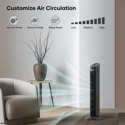 MaxKare 30" Tower Fan 70° Oscillating Fan Quiet Cooling Fan with Remote Control 3 Speeds 3 Wind Modes, 7.5H Timer for Bedroom, Dark Gray