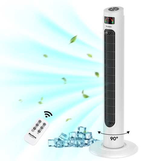 MaxKare 36" Tower Fan with Remote Control, 75° Oscillation, 3 Speeds, 3 Modes, Timer, LED Display for Bedroom - White
