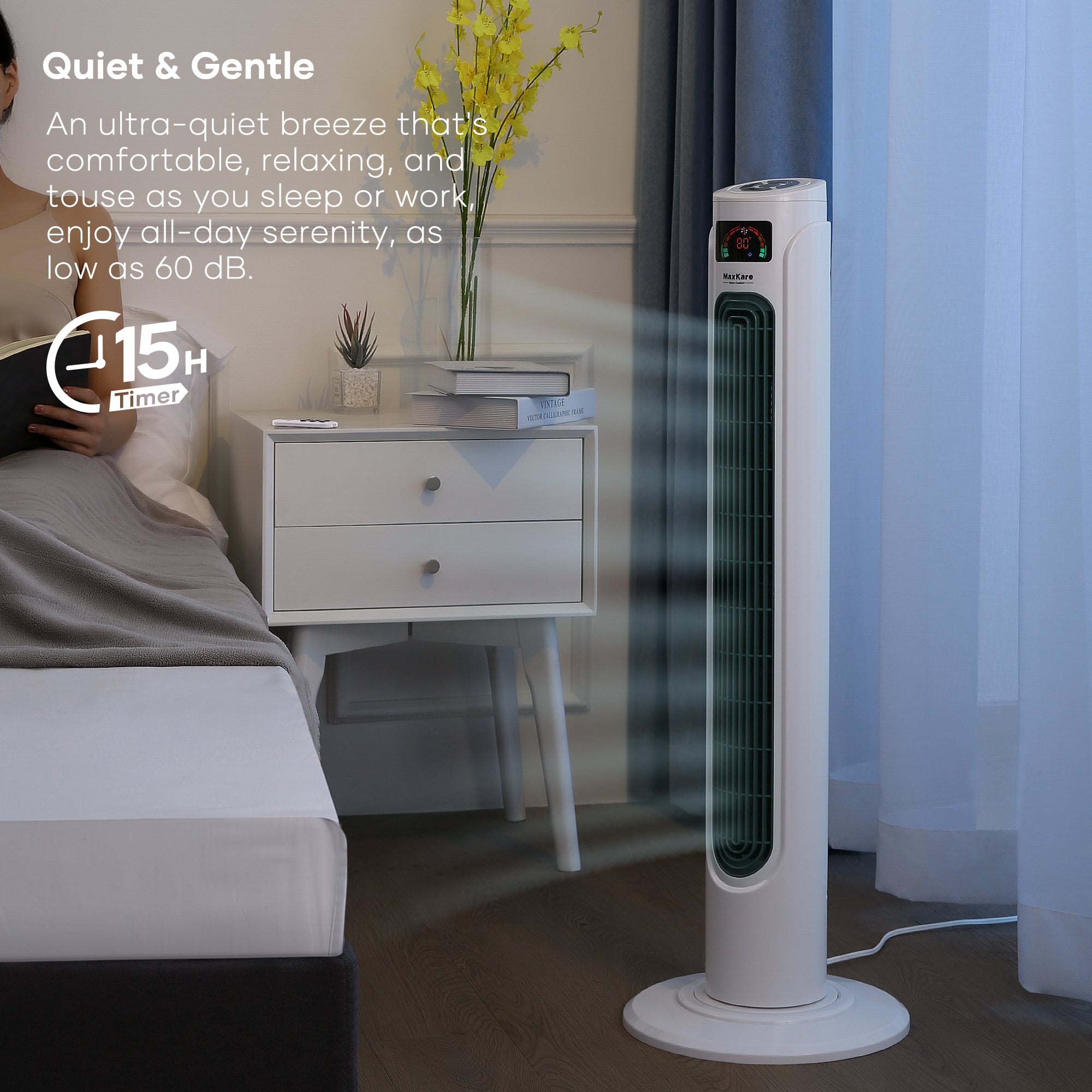 Load image into Gallery viewer, 36&quot; Tower Fan 90° Oscillating Fan 60dB Quiet Cooling Fan with Remote Control, 3 Speeds, 3 Wind Modes, Timer, LED Display, Standing Fan for Bedroom - White

