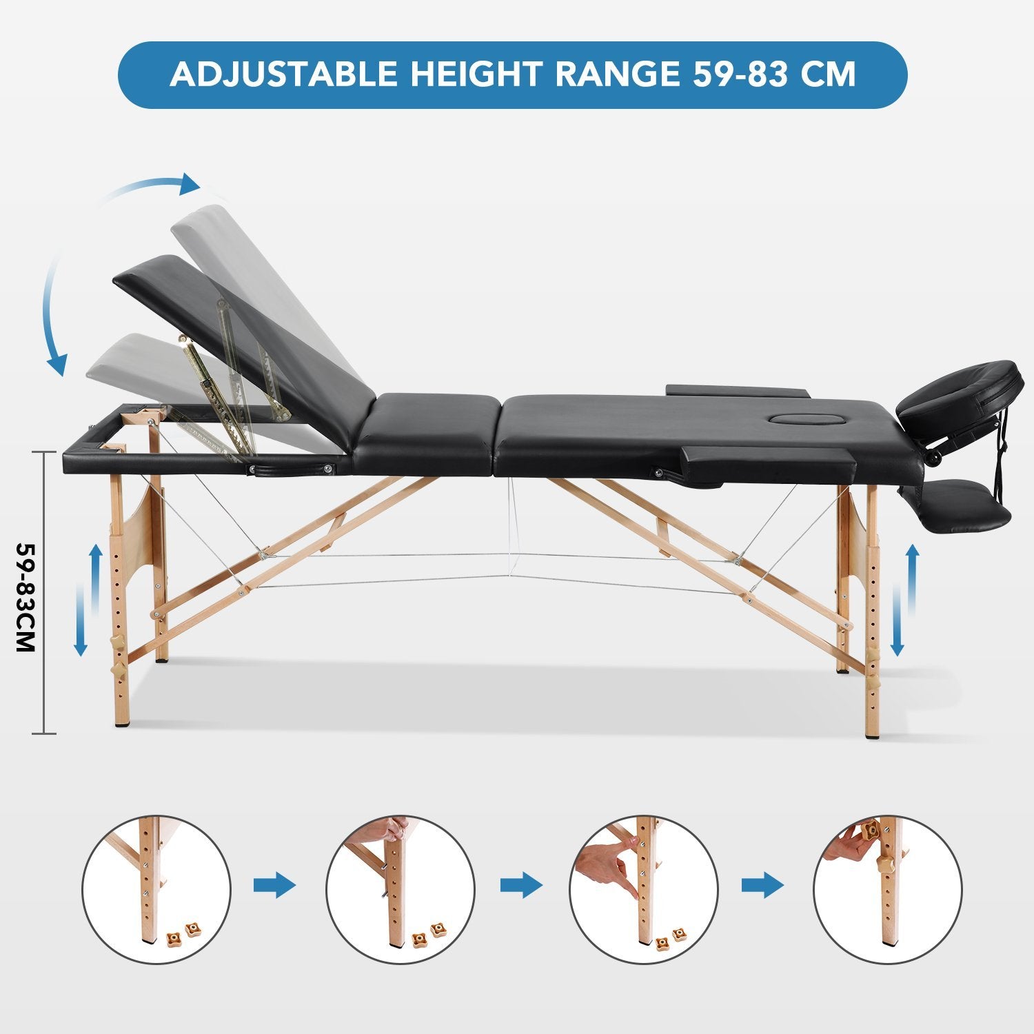 Load image into Gallery viewer, Entil Massage Table Spa Bed Portable 3 Sections Wooden Legs with Face Hole Carrying Bag - NAIPO
