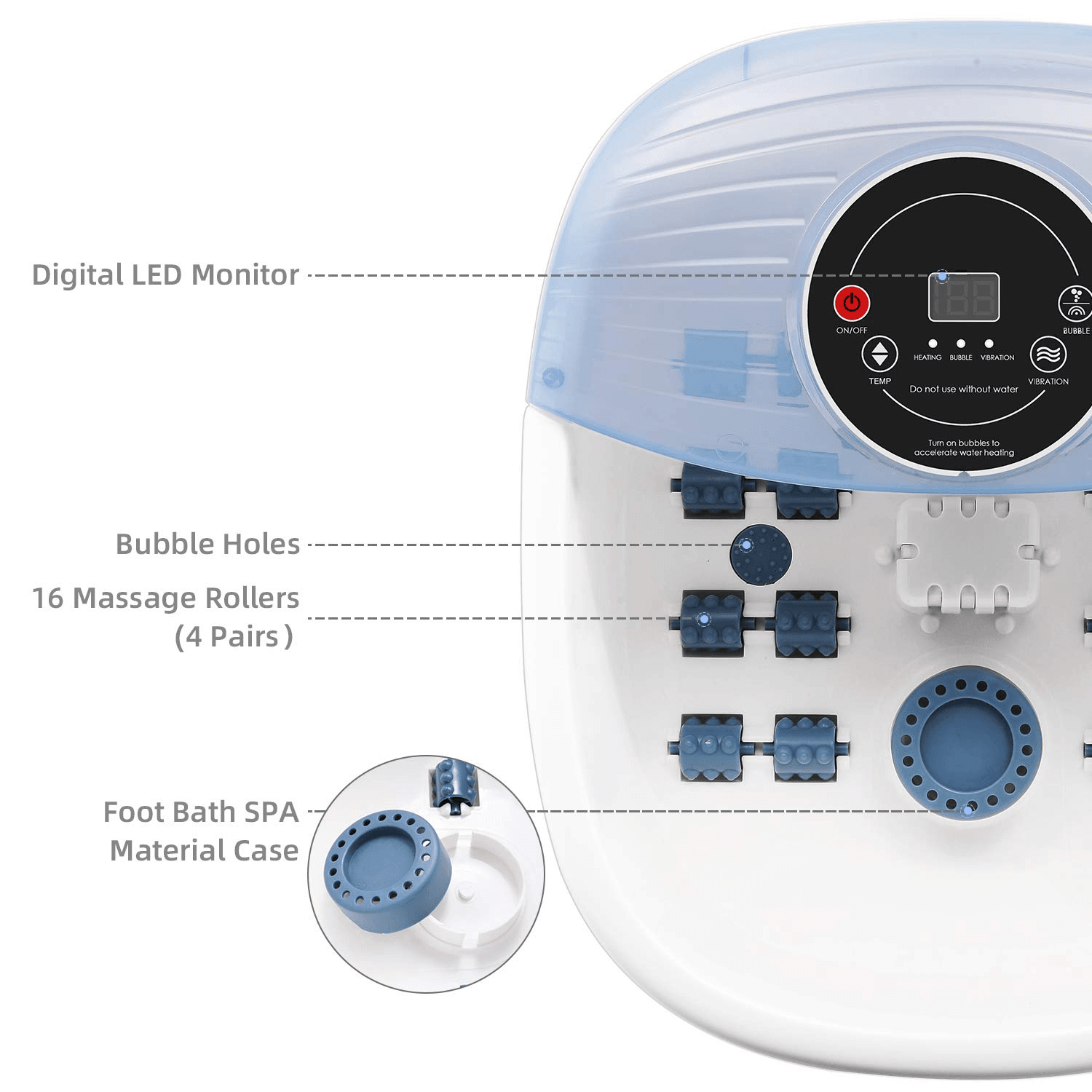 Load image into Gallery viewer, Foot Spa Bath Massager with Heat Bubbles Vibration 3 in 1 Function, 16 Masssage Rollers Soaker Digital Temperature Control Pedicure Tub Bath for Feet Home Use - NAIPO
