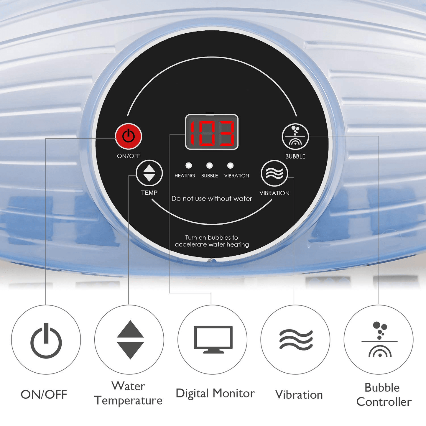 Foot Spa Bath Massager with Heat Bubbles Vibration 3 in 1 Function, 16 Masssage Rollers Soaker Digital Temperature Control Pedicure Tub Bath for Feet Home Use - NAIPO