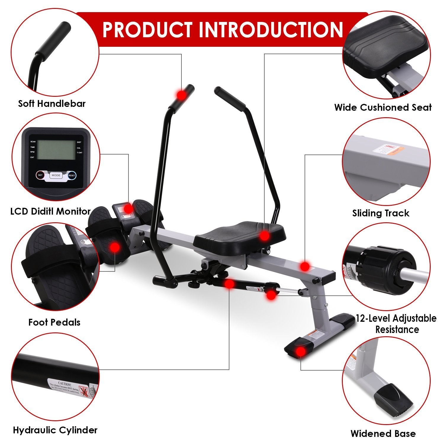Load image into Gallery viewer, Full Motion Rowing Machine for Home Use Foldable Hydraulic Rower Rowing Machine - NAIPO

