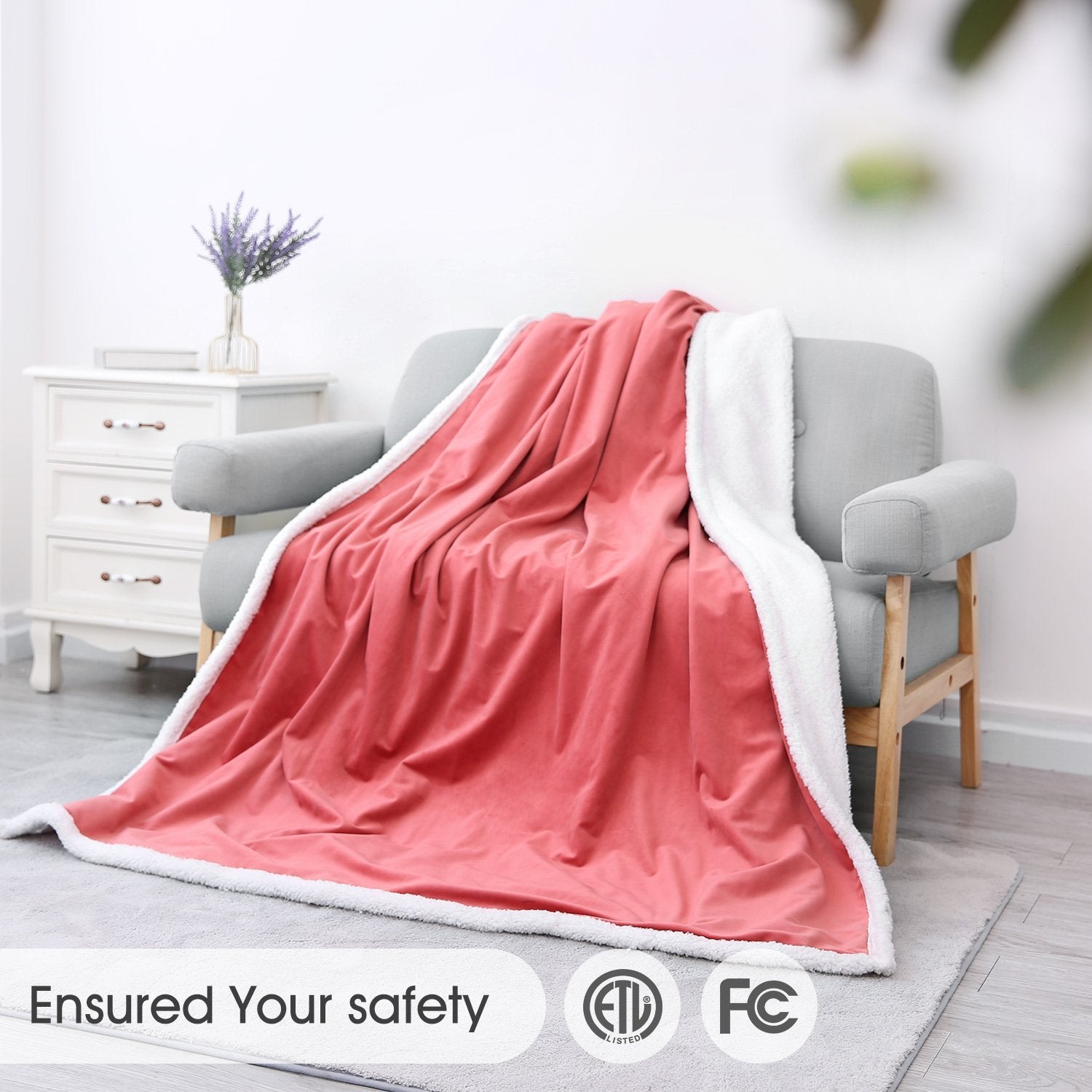 Load image into Gallery viewer, Heated Blanket Electric Throws Lightweight Soft Double-Layer Plush Blanket, 3 Heat Settings, Fast Heating, 2H Auto Off, 50&quot; x 60&quot; Pink, Travel Home Office Use, Machine Washable - NAIPO
