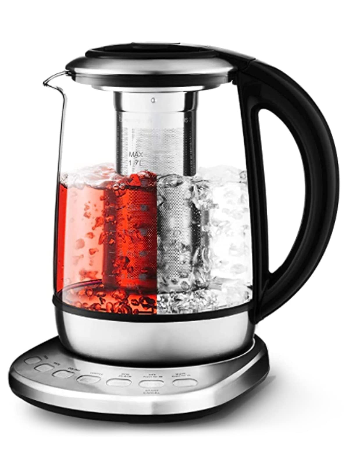 Load image into Gallery viewer, Electric Tea Kettle Water Boiler Glass Tea Kettle with Auto Shut-Off &amp; 60 Mins Auto Keep Warm &amp; 5 Variable Presets &amp; Boil-Dry Protection &amp; Detachable Tea Infuser, 1.7L &amp; 2200 W - Stainless Steel
