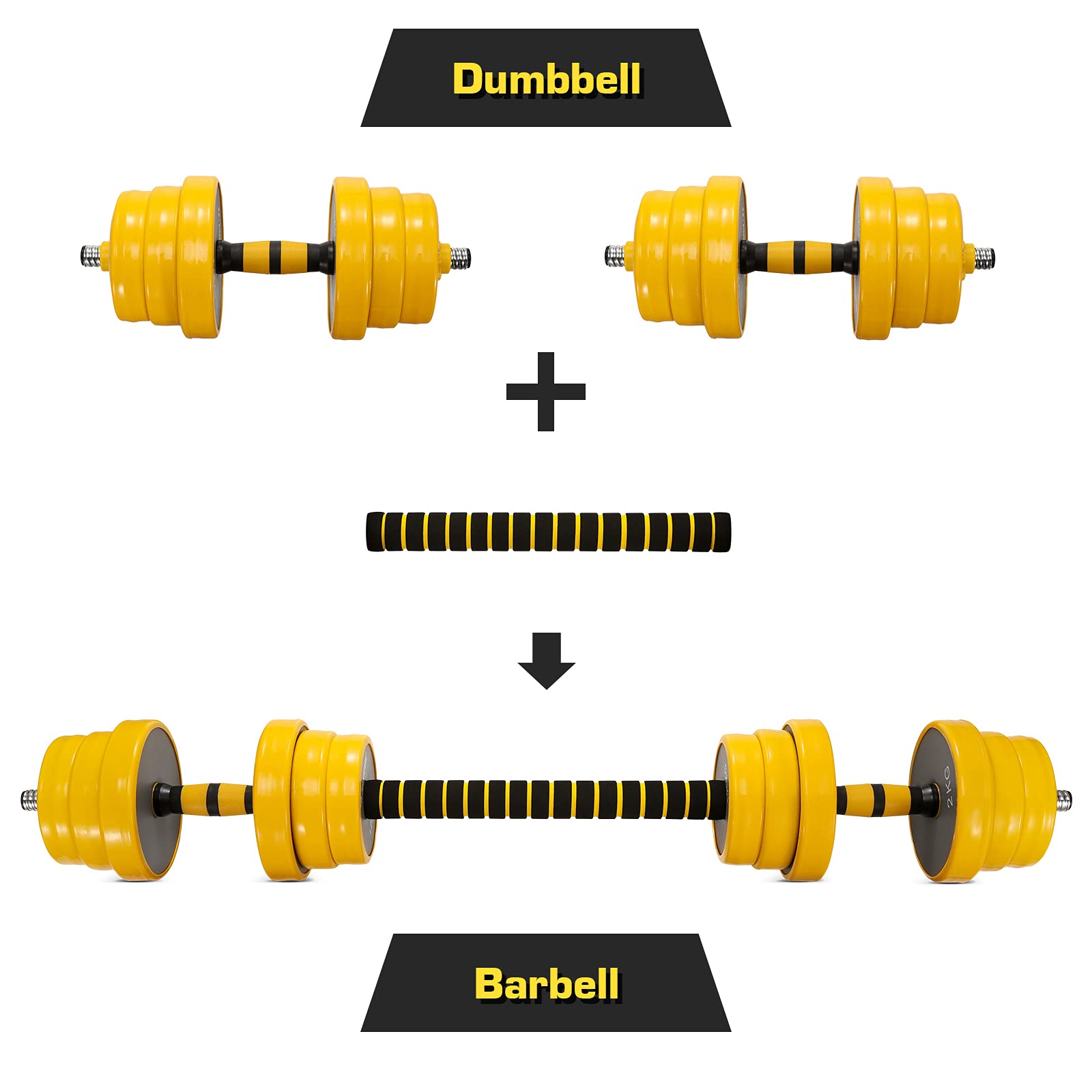 Load image into Gallery viewer, Adjustable Dumbbell Weight Set, 44 LBS Weight Set, 2-in-1 Dumbbell Set with Non-Slip Neoprene Hand for All-Purpose, Home, Gym, Office - Yellow
