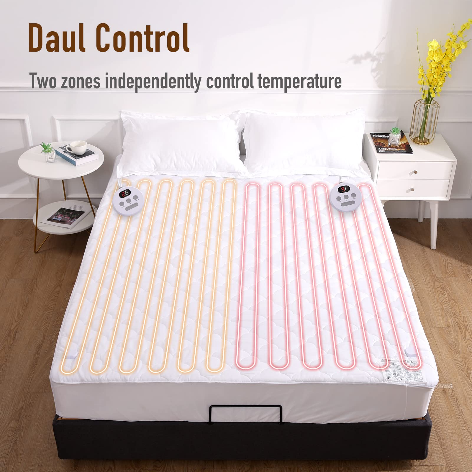 Load image into Gallery viewer, Heated Mattress Pad Queen Size 60&#39;&#39;*80&#39;&#39; with Dual Controllers, 10 Heating Levels, 10H Auto Shut-off, 15&quot; Deep Pocket - Cloud Pattern
