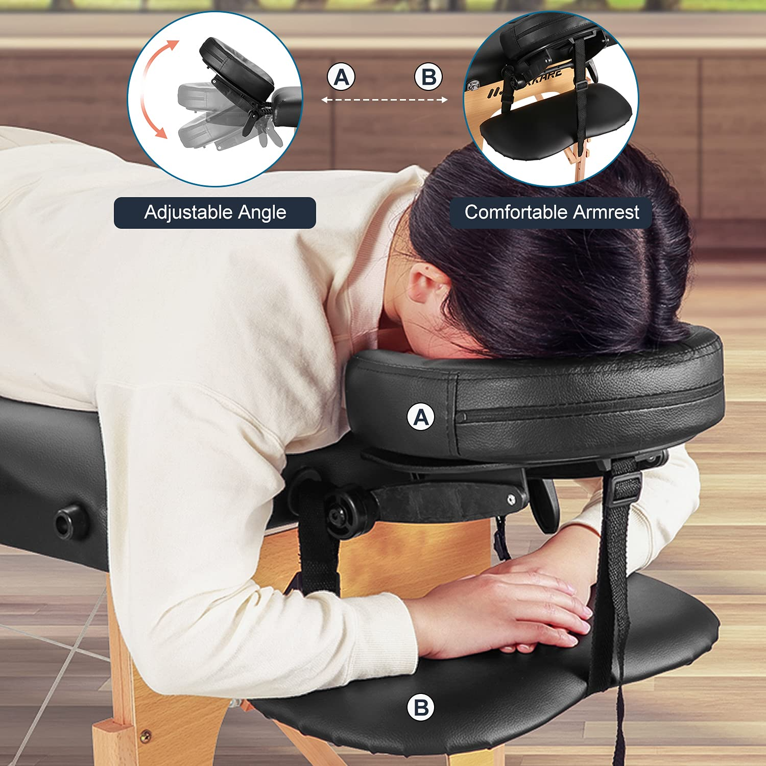 Load image into Gallery viewer, Massage Table Portable 2 Sections Massage Table, Height Adjustable with Headrest, Armrest, Carrying Bag - Black
