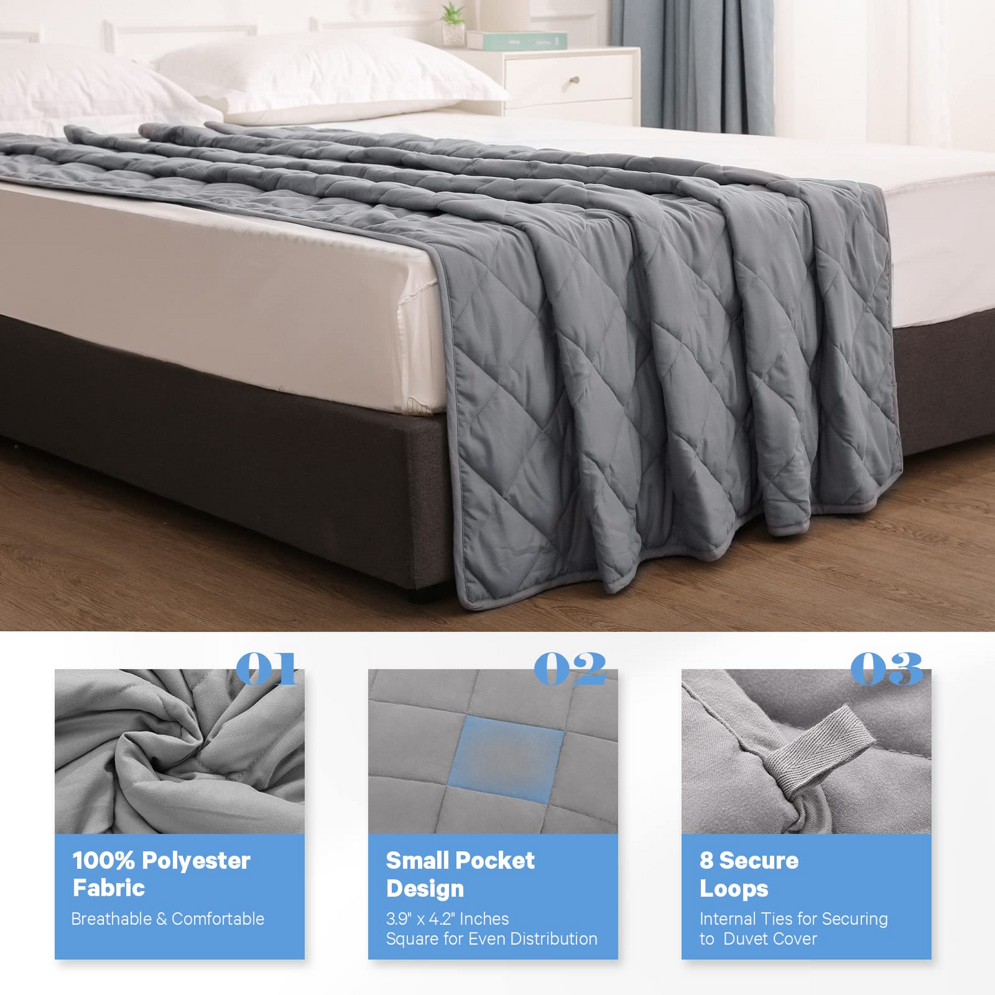 MARNUR Weighted Blanket 18 lbs Queen Size Heavy Breathable Cooling Blanket for Adults, 60" x 80", Gray