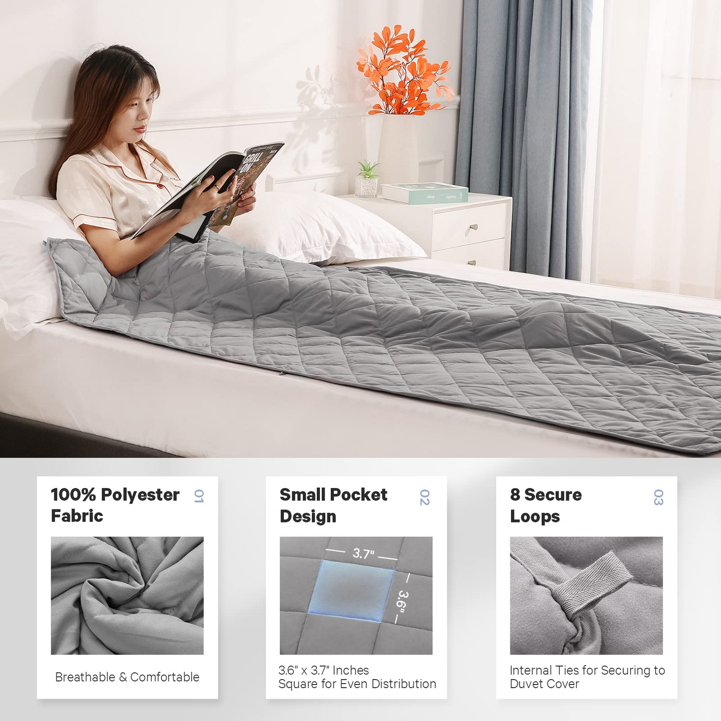 MARNUR Weighted Blanket 48"x72", 15lbs Heavy Breathable Cooling Blanket for Adults, Twin Size, Gray