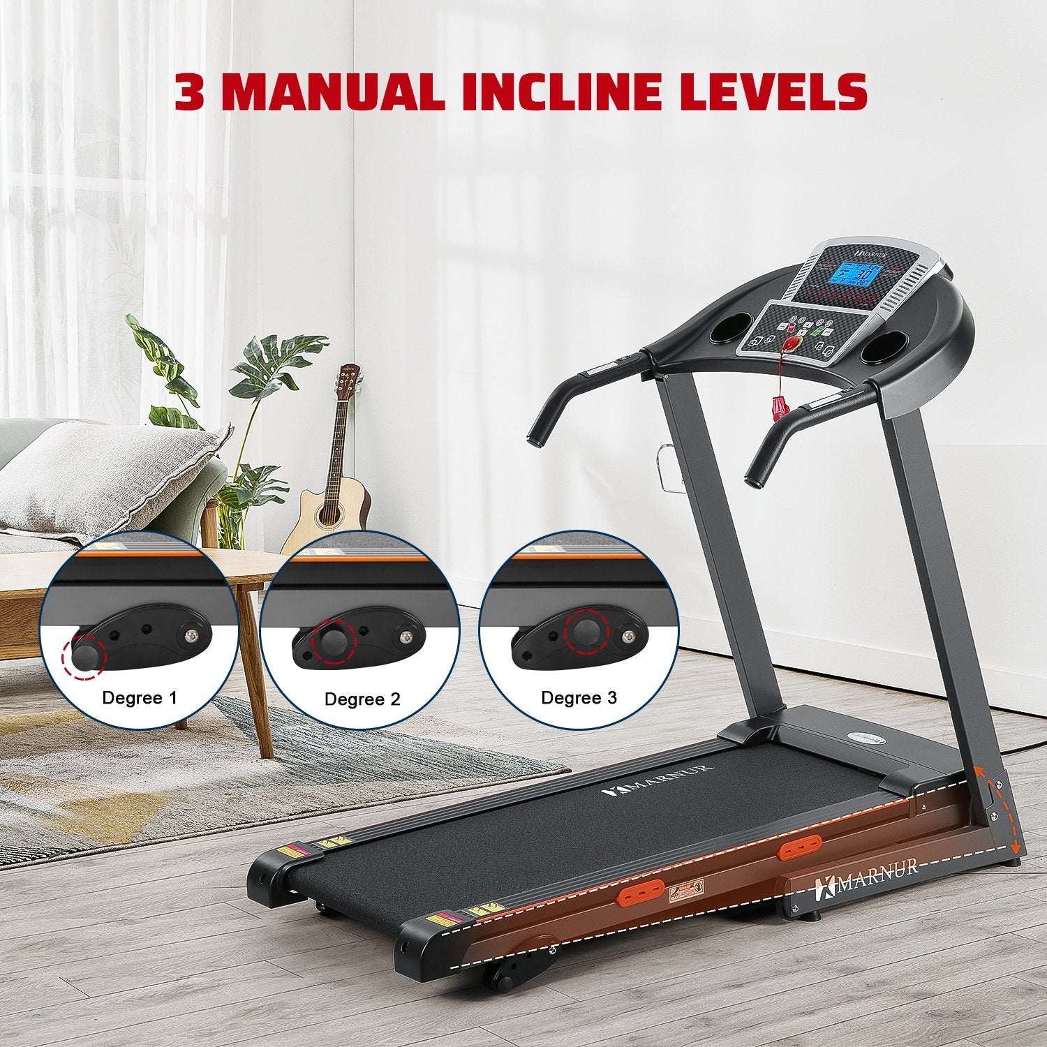 Load image into Gallery viewer, MARNUR Electric Treadmill Foldable 17&quot; Wide Running Machine 3 Levels Manual Incline 2.5 HP Power 15 Preset Program Easy Assembly Max Speed 8.5 MPH with Large Display &amp; Cup Holder for Home Use - NAIPO
