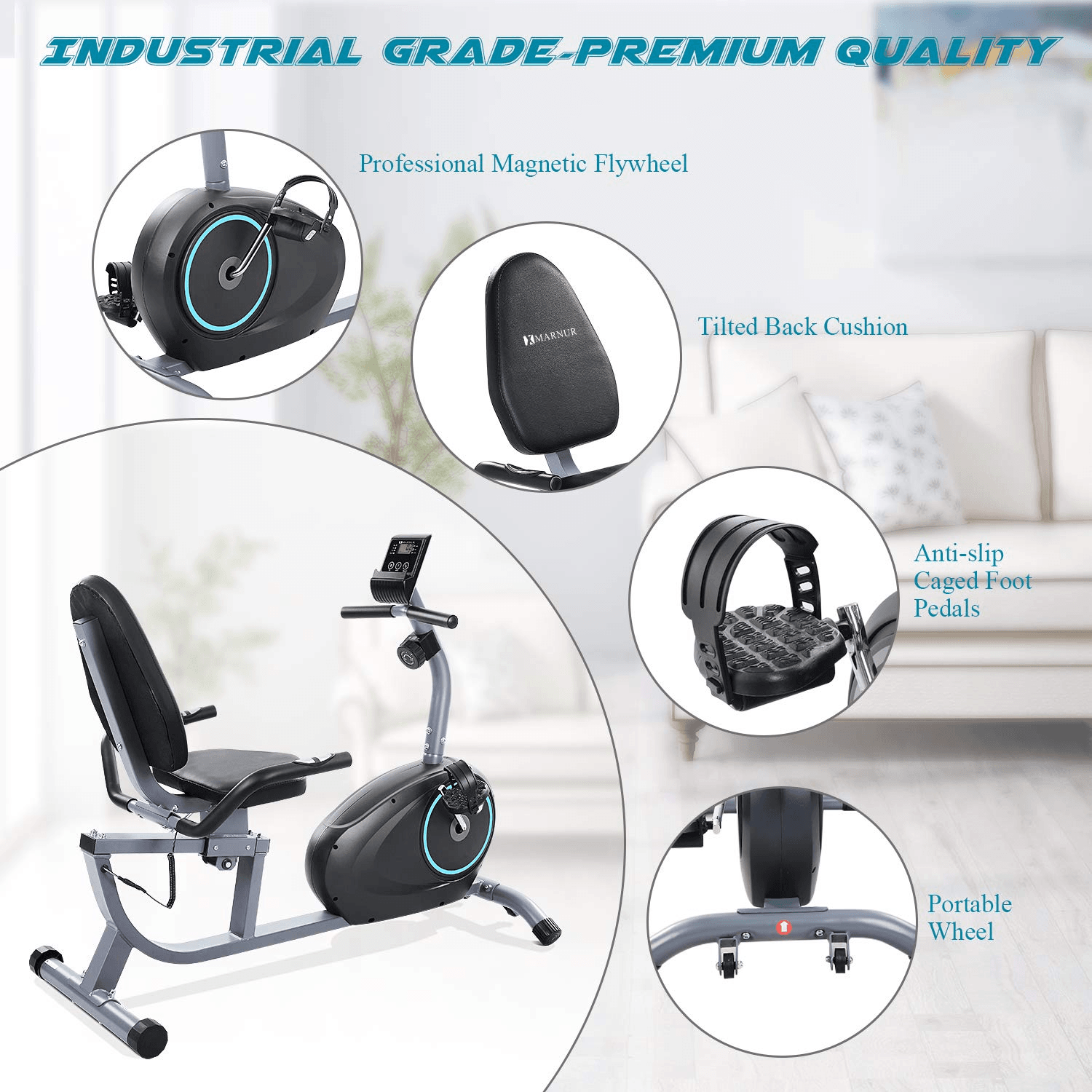 Load image into Gallery viewer, MARNUR Recumbent Exercise Bike Indoor Cycling Stationary Magnetic Home with 8 Levels Adjustable Resistance with LCD Monitor &amp; Pad Holder for Men and Women - NAIPO
