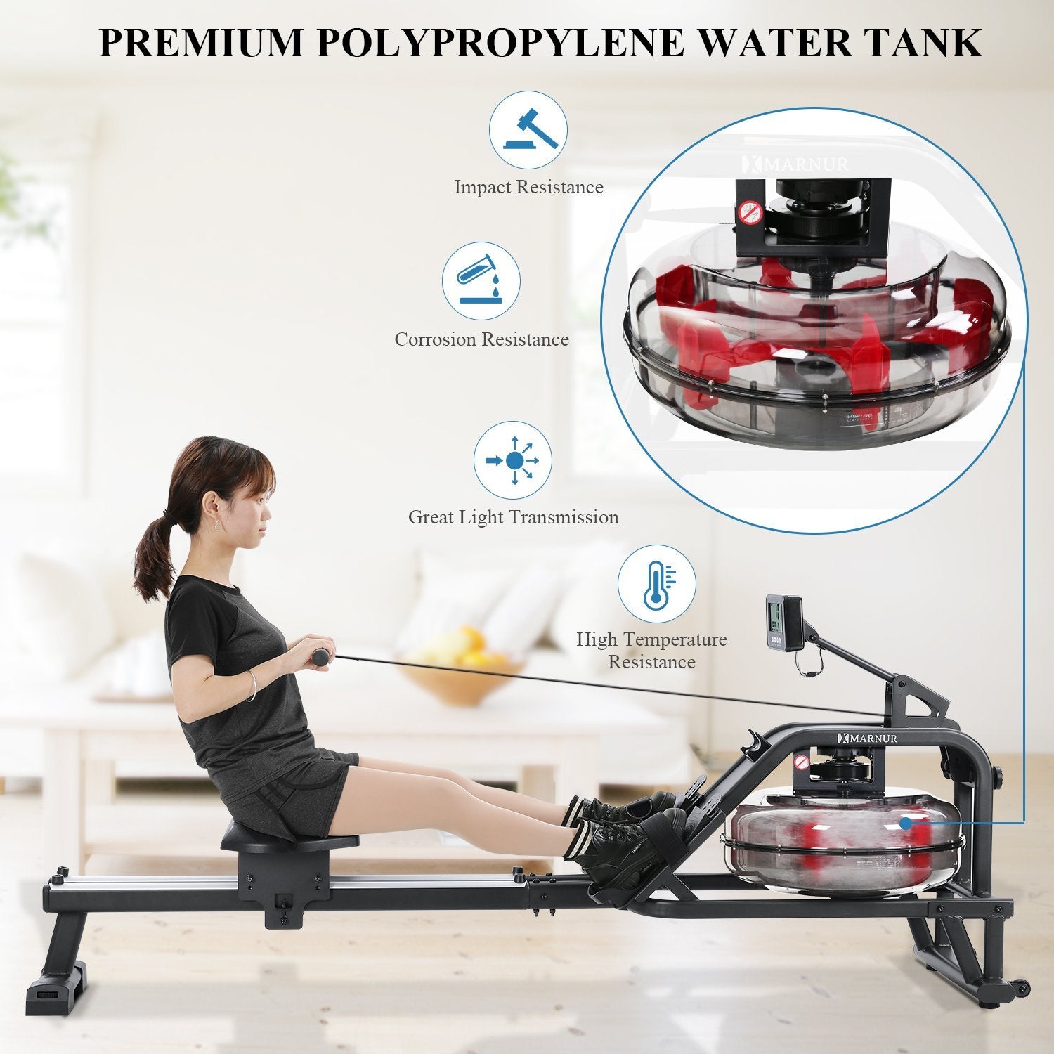 Load image into Gallery viewer, Marnur Water Rowing Machine for Home Use, Portable Double Track Water Resistance - NAIPO
